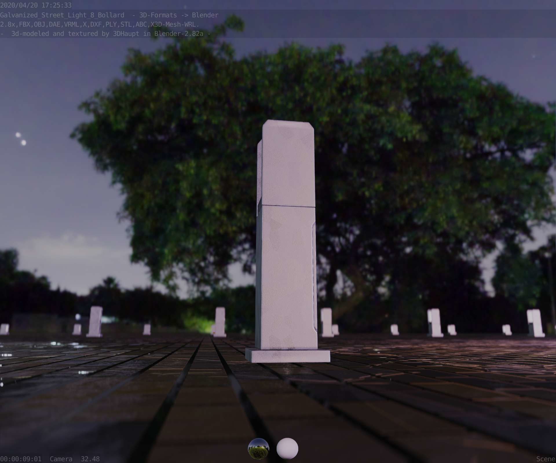 Street Light 8 Bollard 500mm Galvanized Version 1 Low-poly 3D model_26