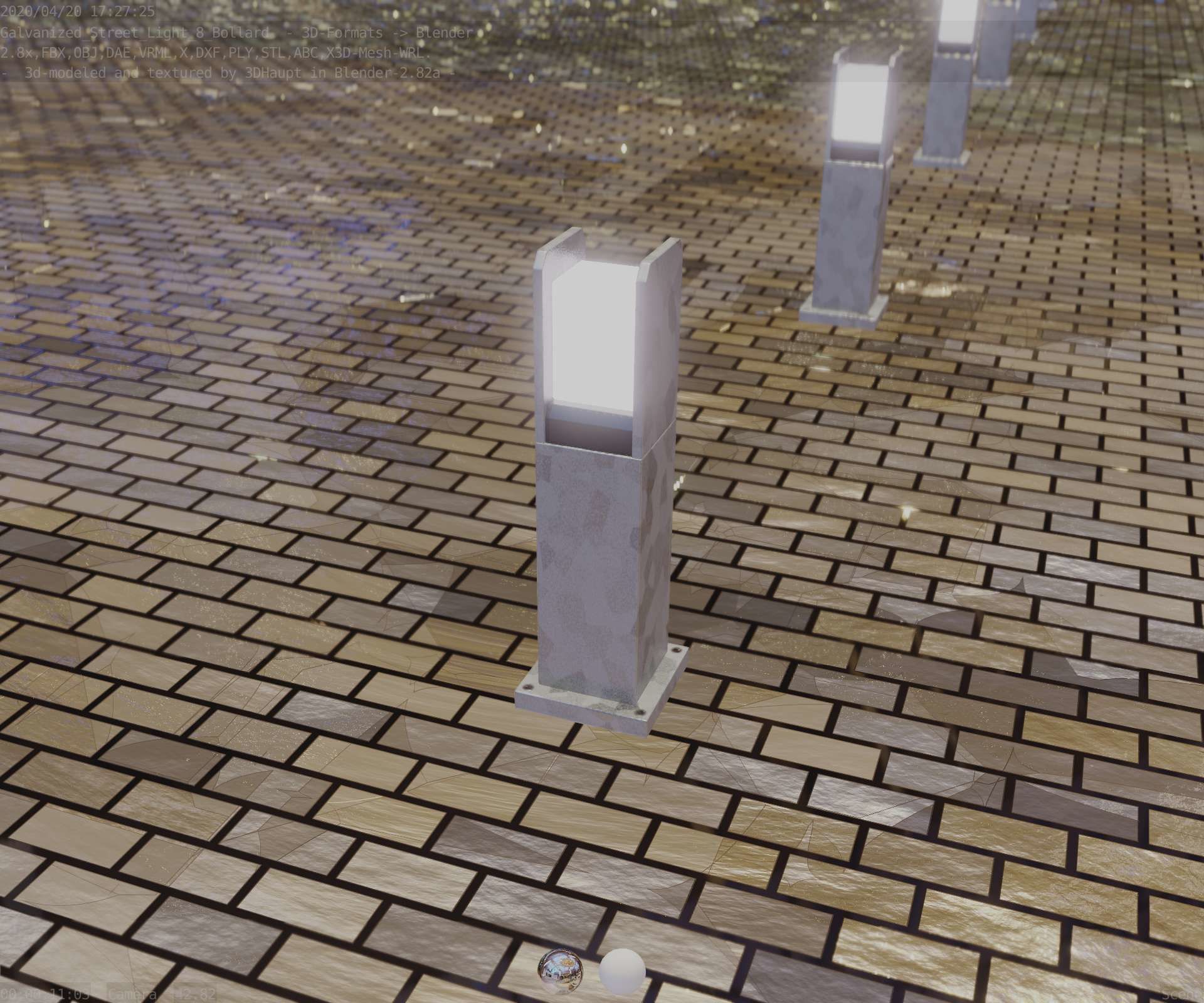 Street Light 8 Bollard 500mm Galvanized Version 1 Low-poly 3D model_73