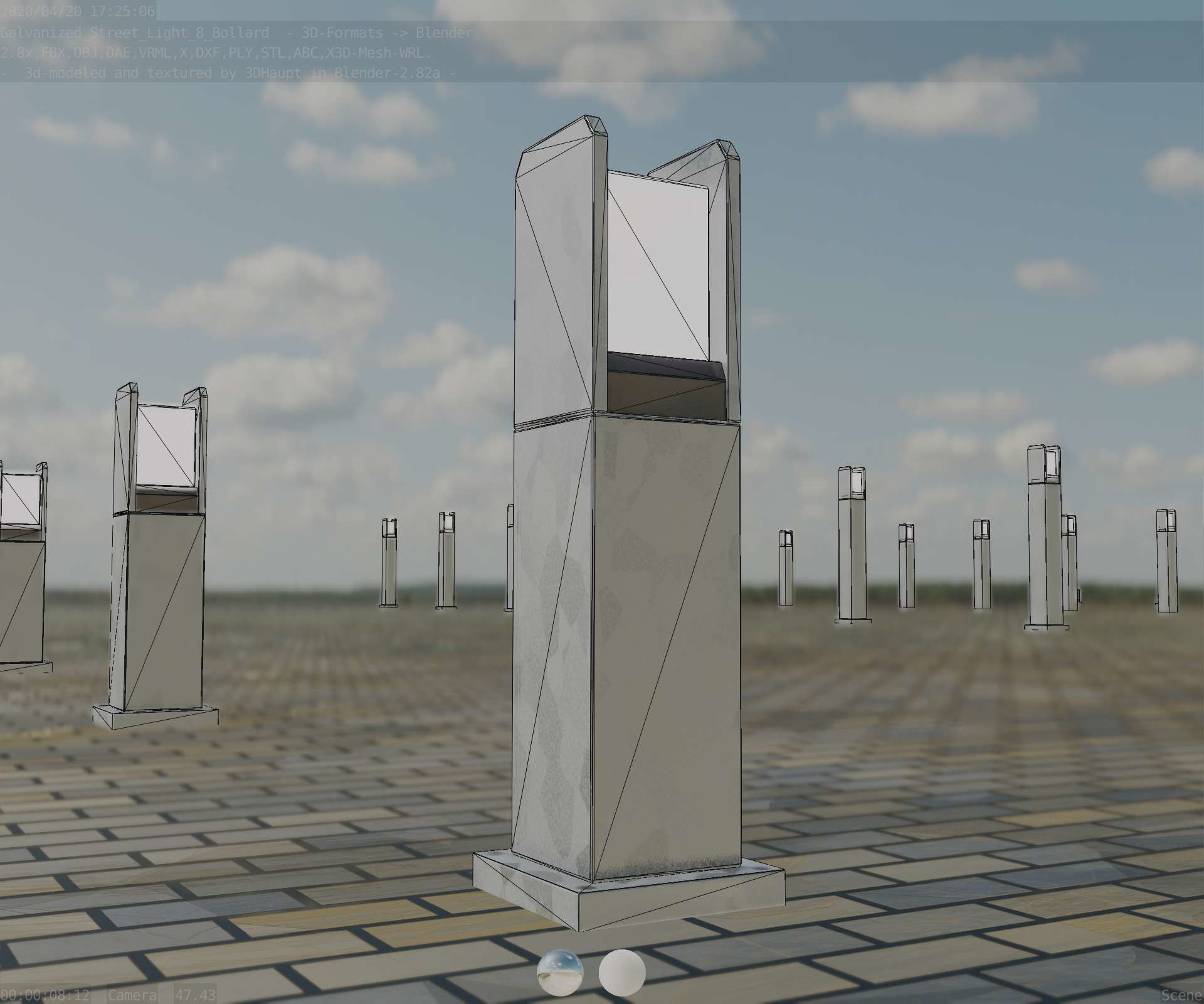 Street Light 8 Bollard 500mm Galvanized Version 1 Low-poly 3D model_15
