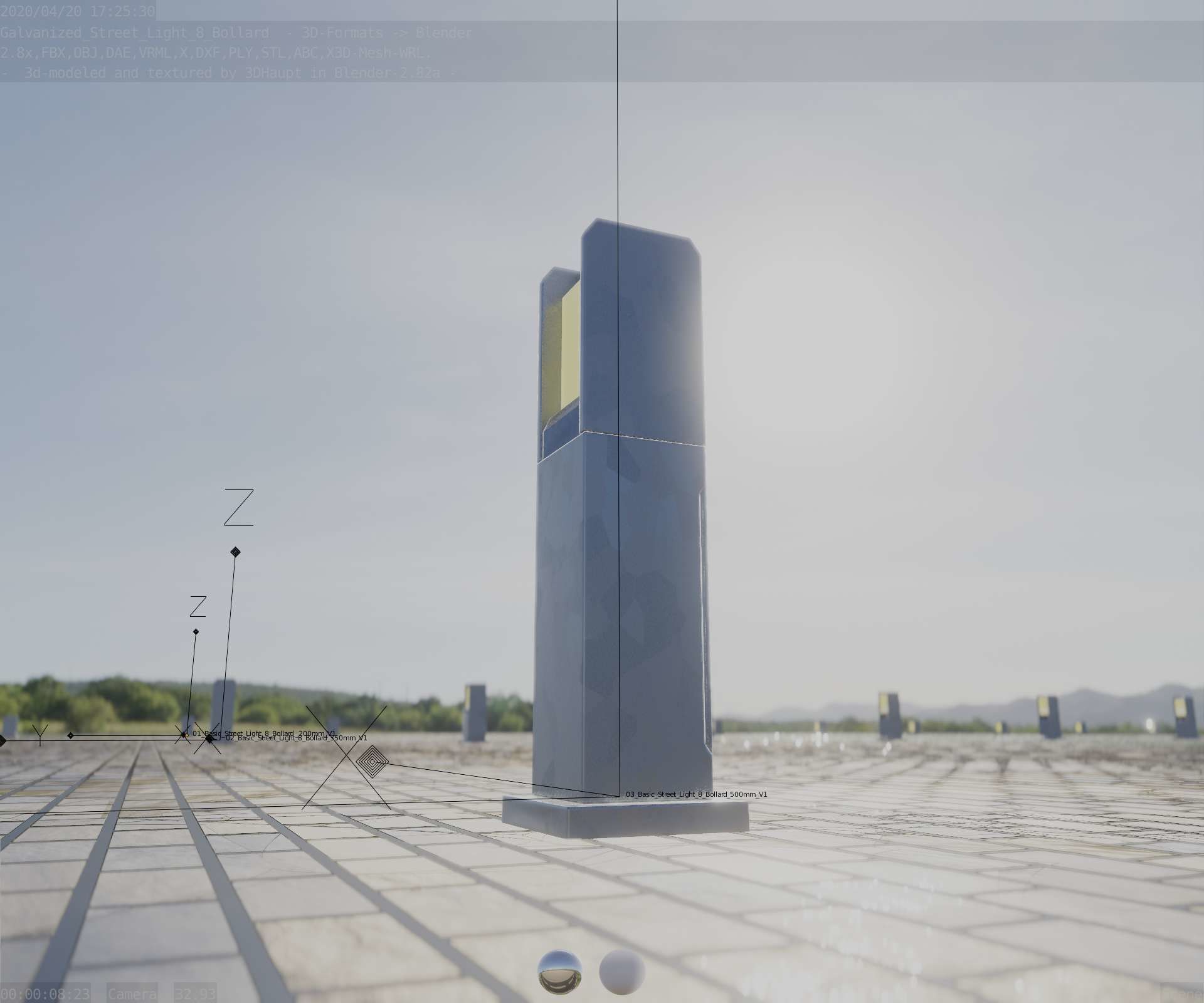 Street Light 8 Bollard 500mm Galvanized Version 1 Low-poly 3D model_24