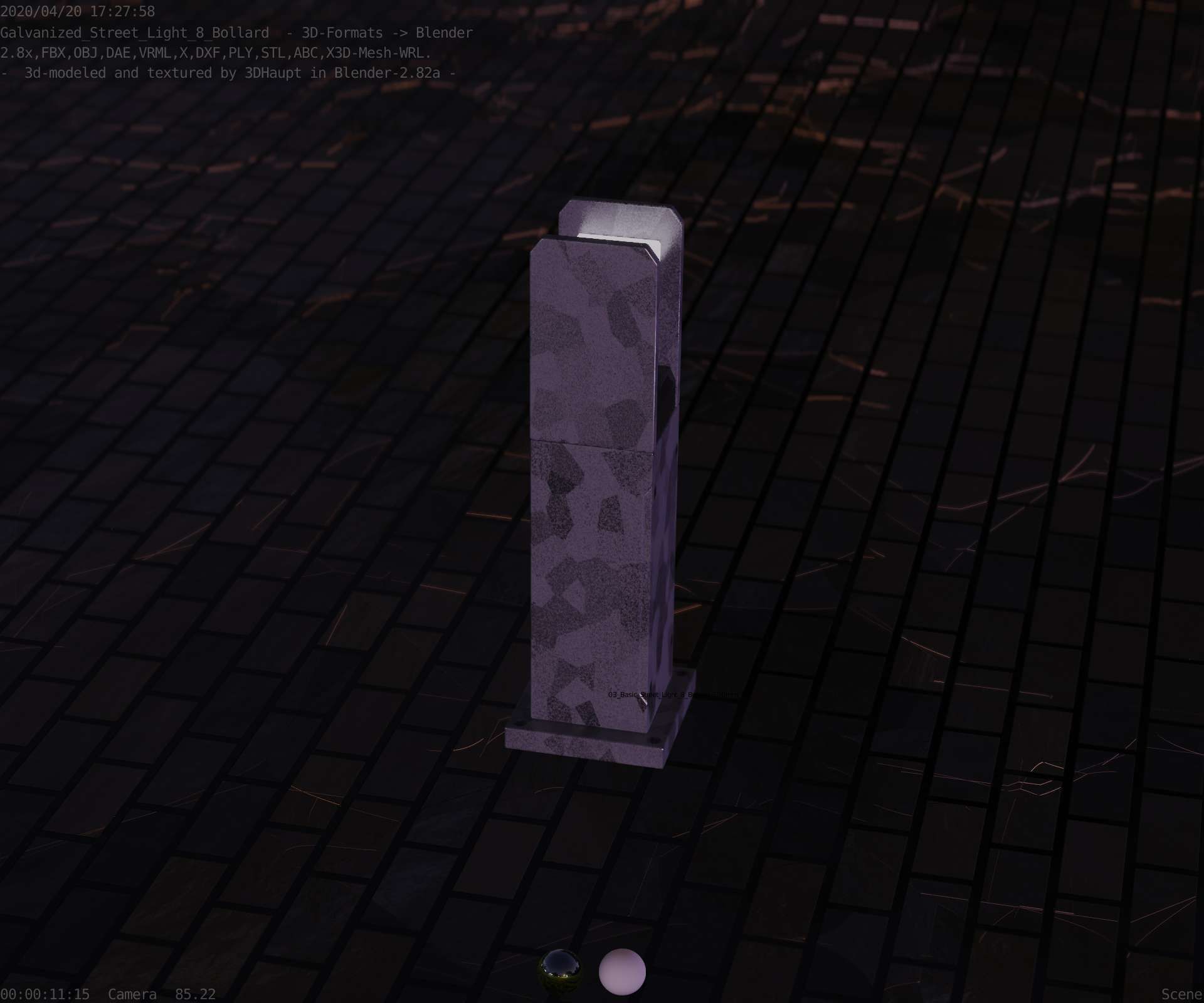 Street Light 8 Bollard 500mm Galvanized Version 1 Low-poly 3D model_85