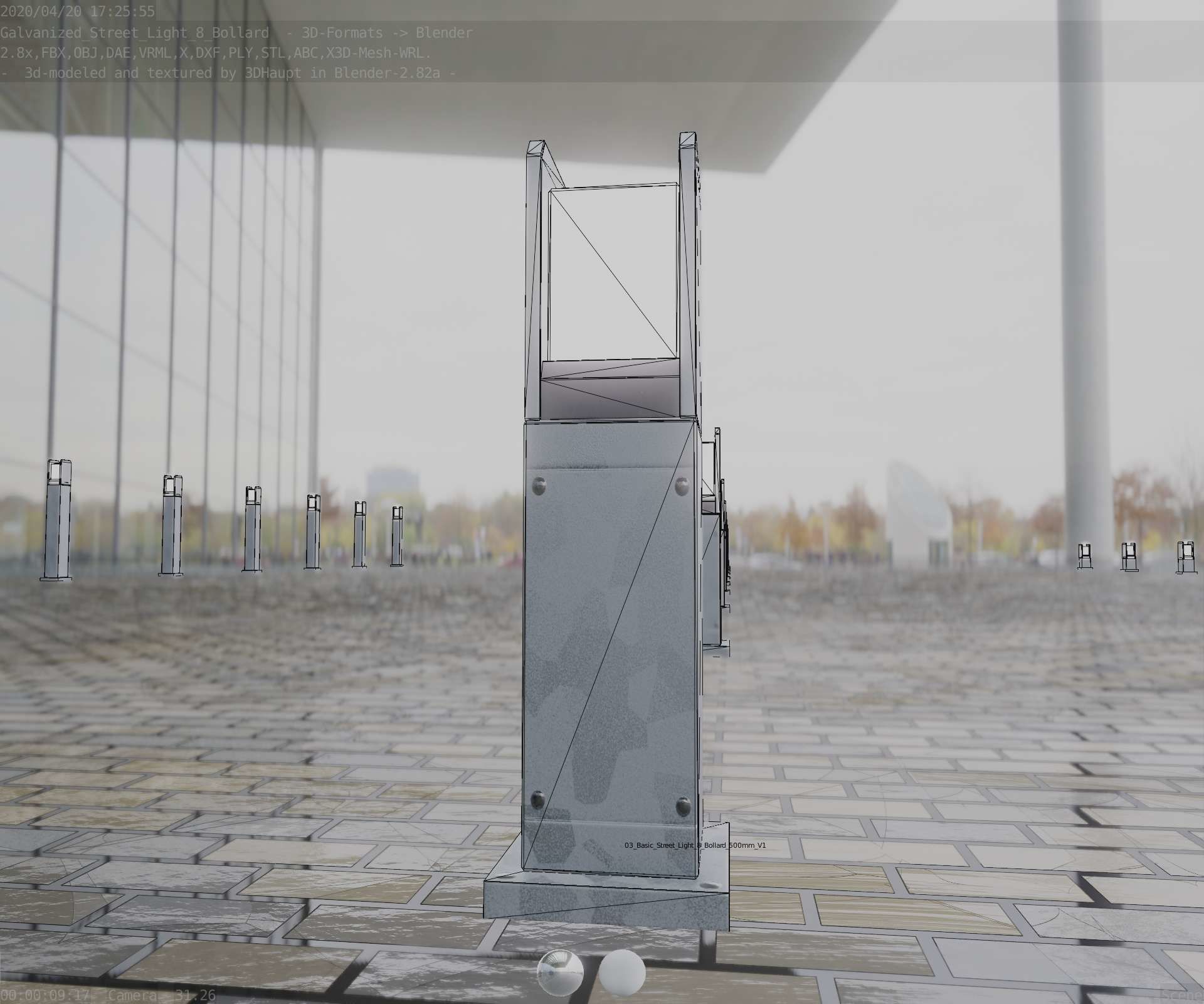 Street Light 8 Bollard 500mm Galvanized Version 1 Low-poly 3D model_39