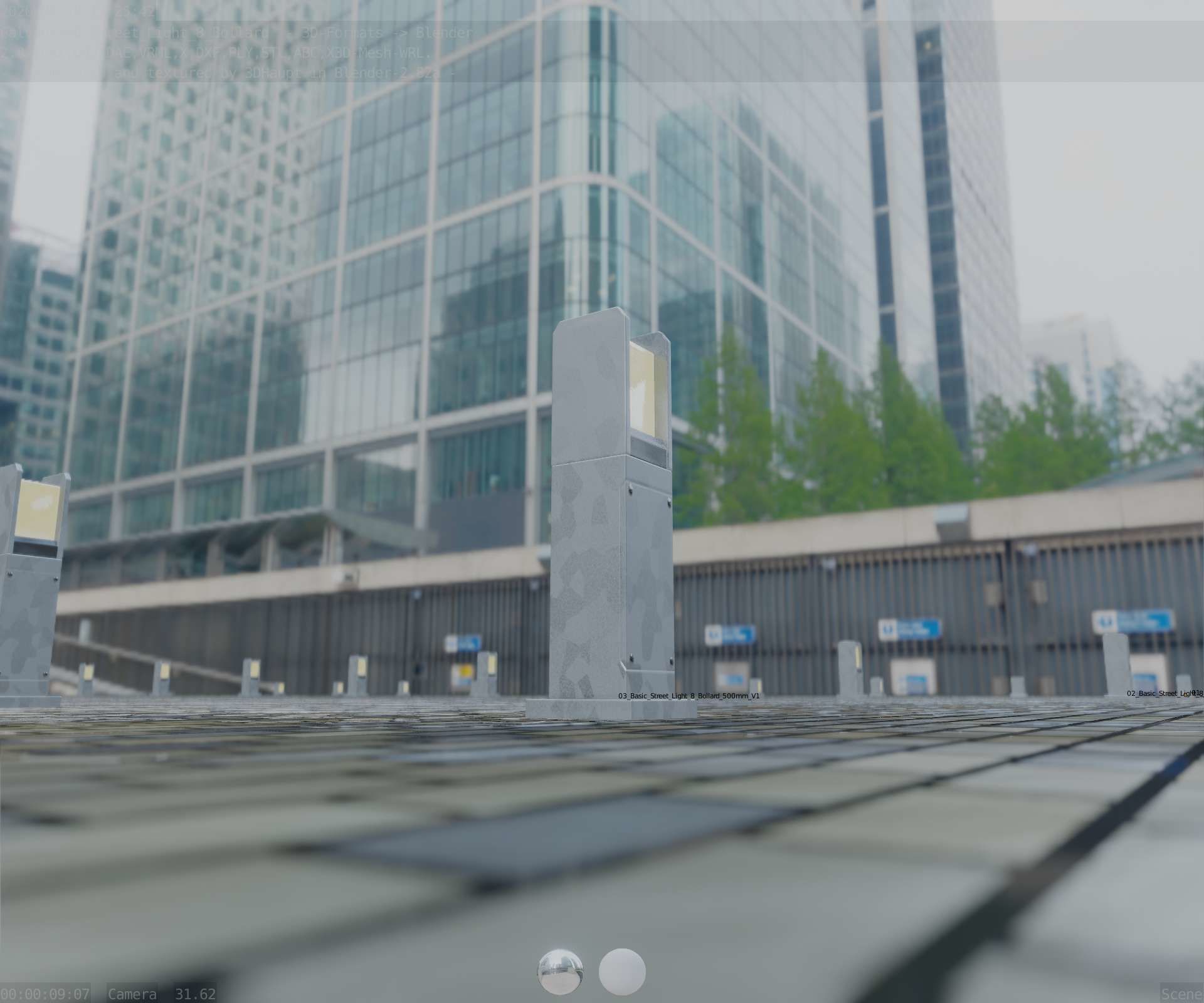 Street Light 8 Bollard 500mm Galvanized Version 1 Low-poly 3D model_32