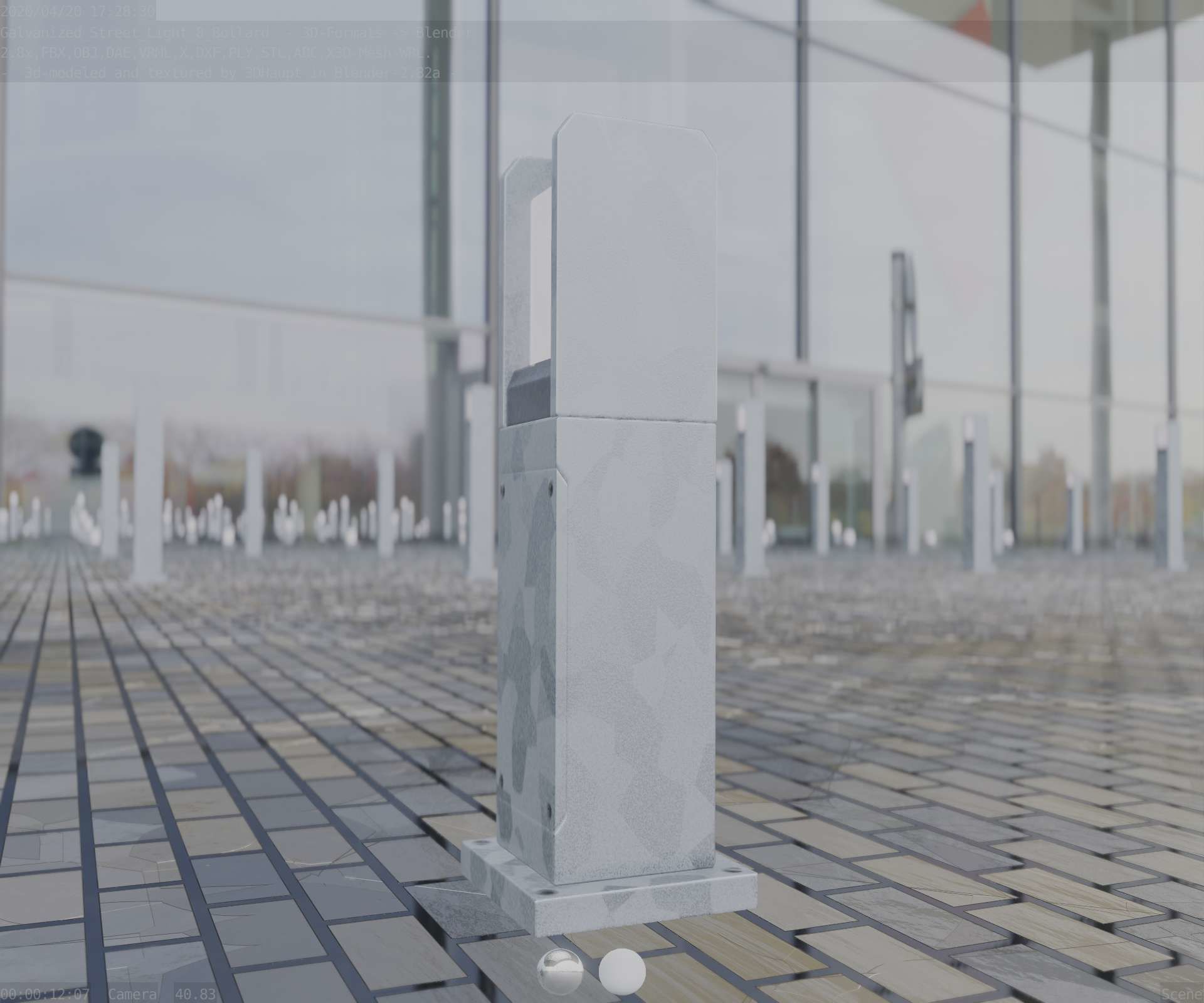 Street Light 8 Bollard 500mm Galvanized Version 1 Low-poly 3D model_10