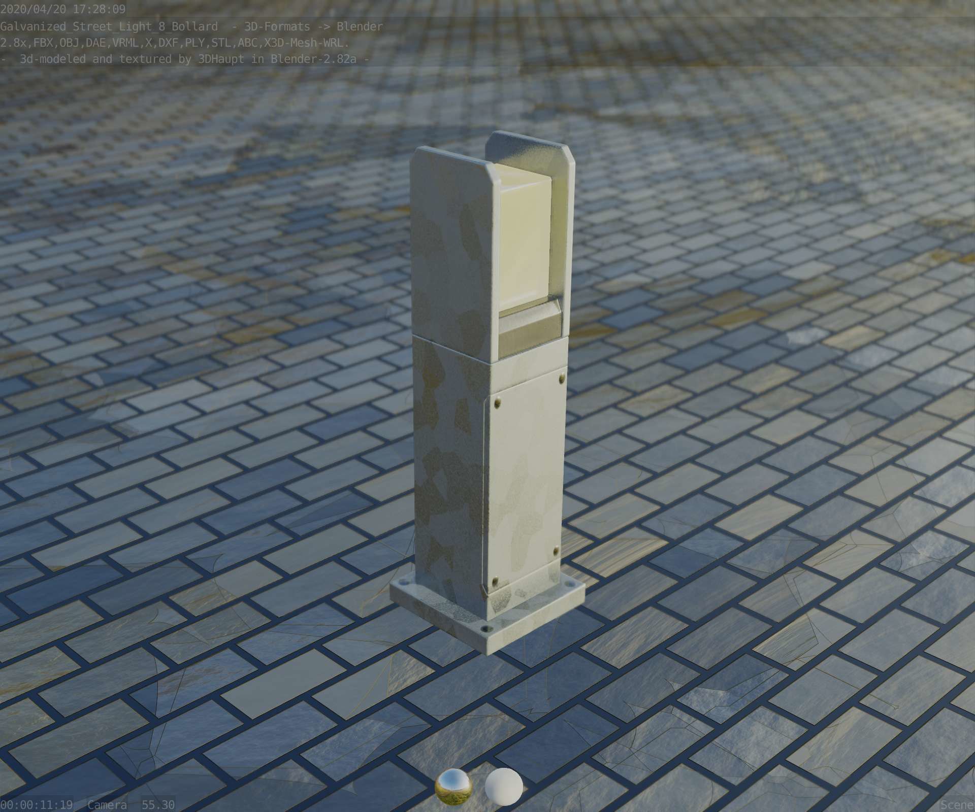 Street Light 8 Bollard 500mm Galvanized Version 1 Low-poly 3D model_89