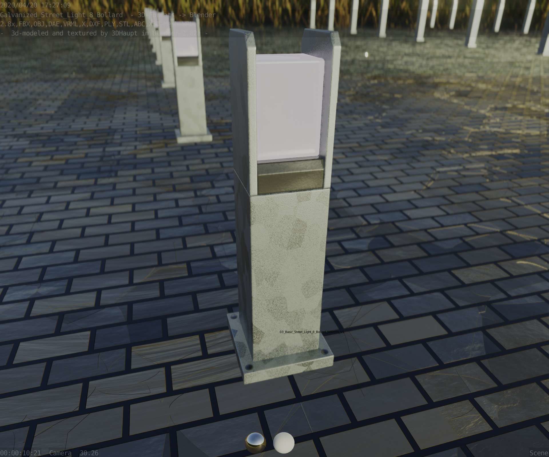 Street Light 8 Bollard 500mm Galvanized Version 1 Low-poly 3D model_67