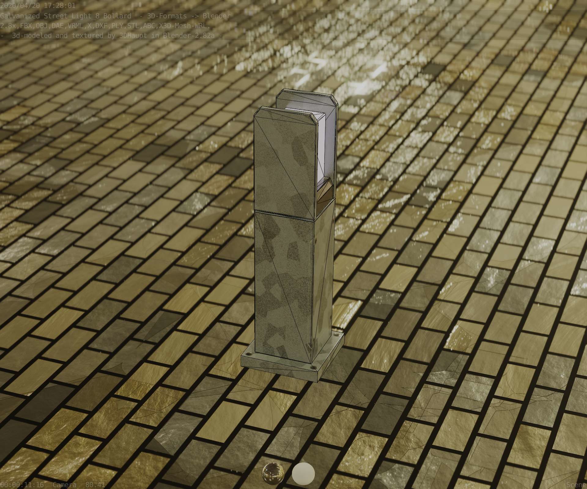 Street Light 8 Bollard 500mm Galvanized Version 1 Low-poly 3D model_86