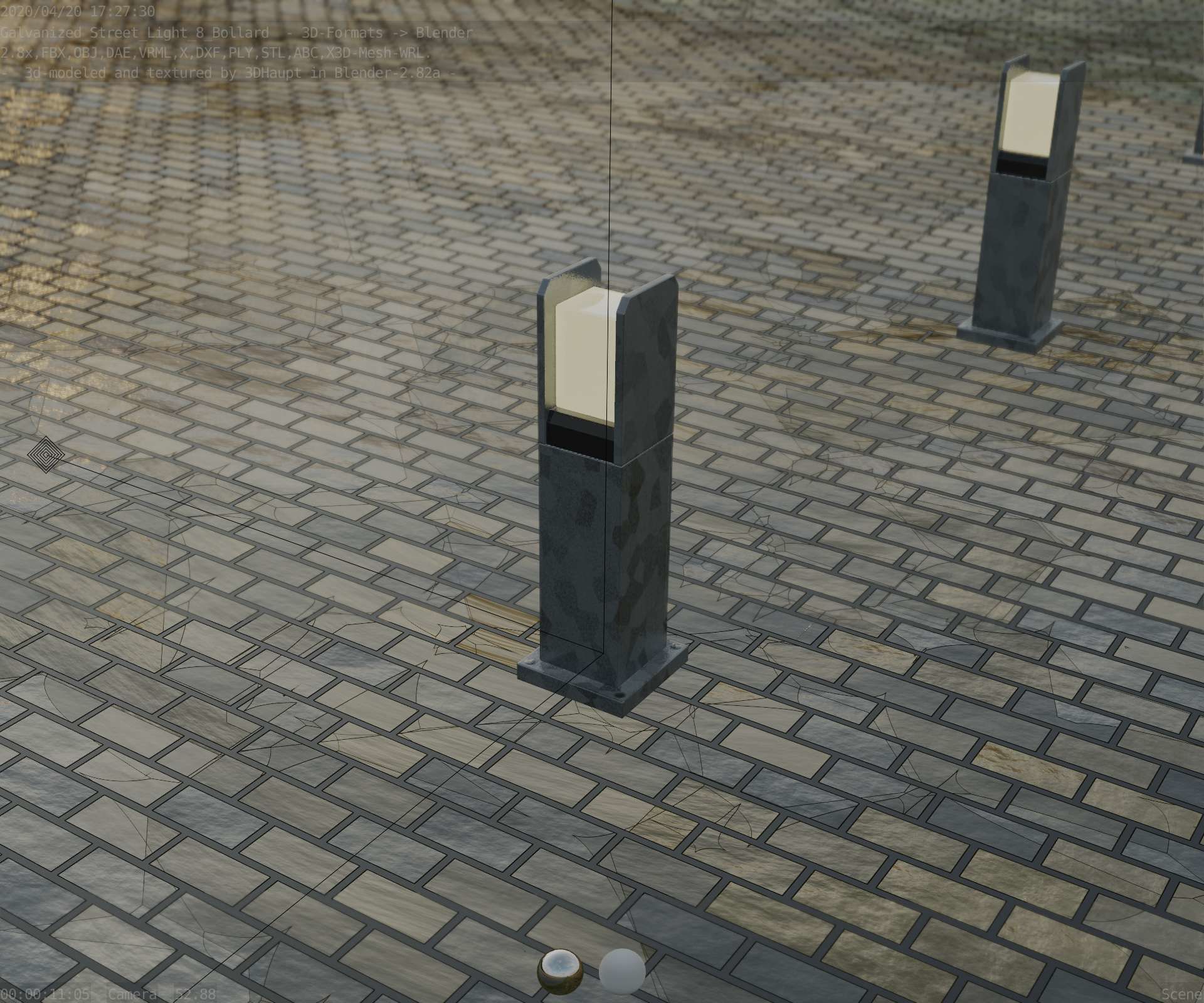 Street Light 8 Bollard 500mm Galvanized Version 1 Low-poly 3D model_75