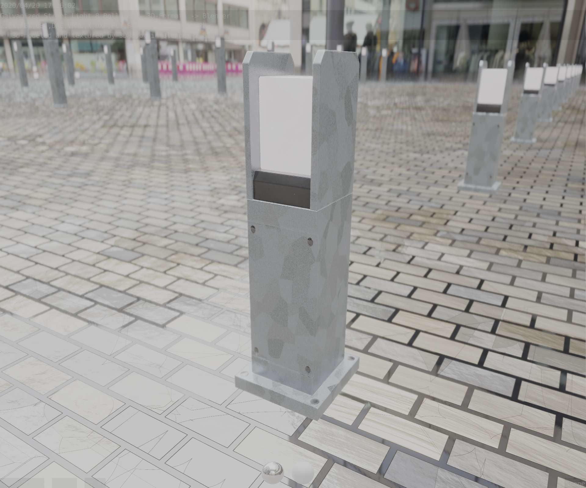 Street Light 8 Bollard 500mm Galvanized Version 1 Low-poly 3D model_43