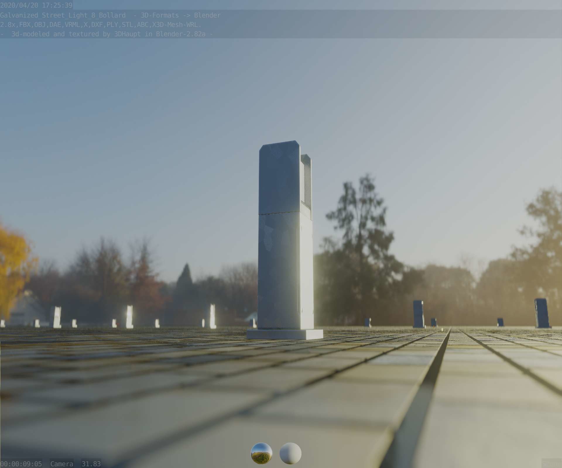 Street Light 8 Bollard 500mm Galvanized Version 1 Low-poly 3D model_30