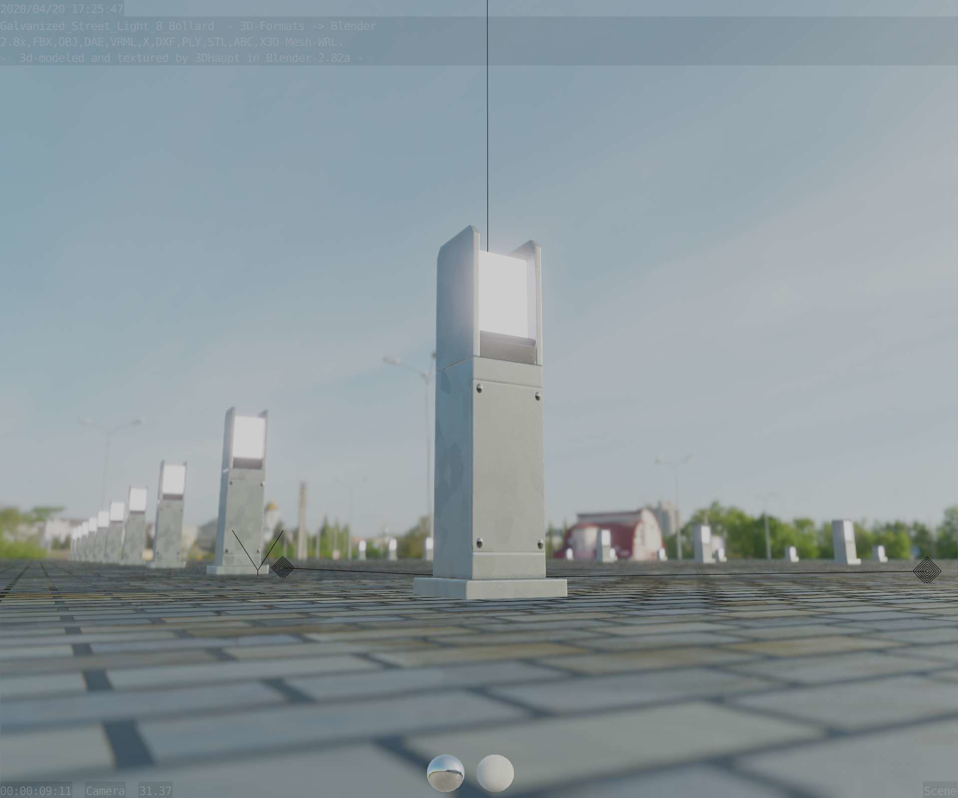 Street Light 8 Bollard 500mm Galvanized Version 1 Low-poly 3D model_11