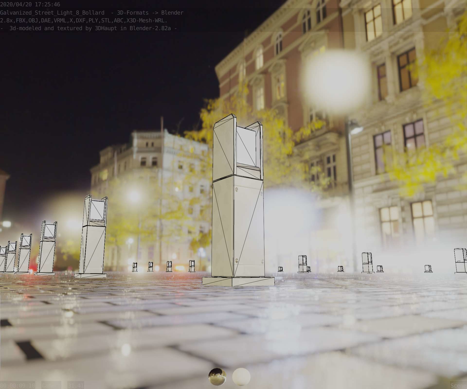 Street Light 8 Bollard 500mm Galvanized Version 1 Low-poly 3D model_4