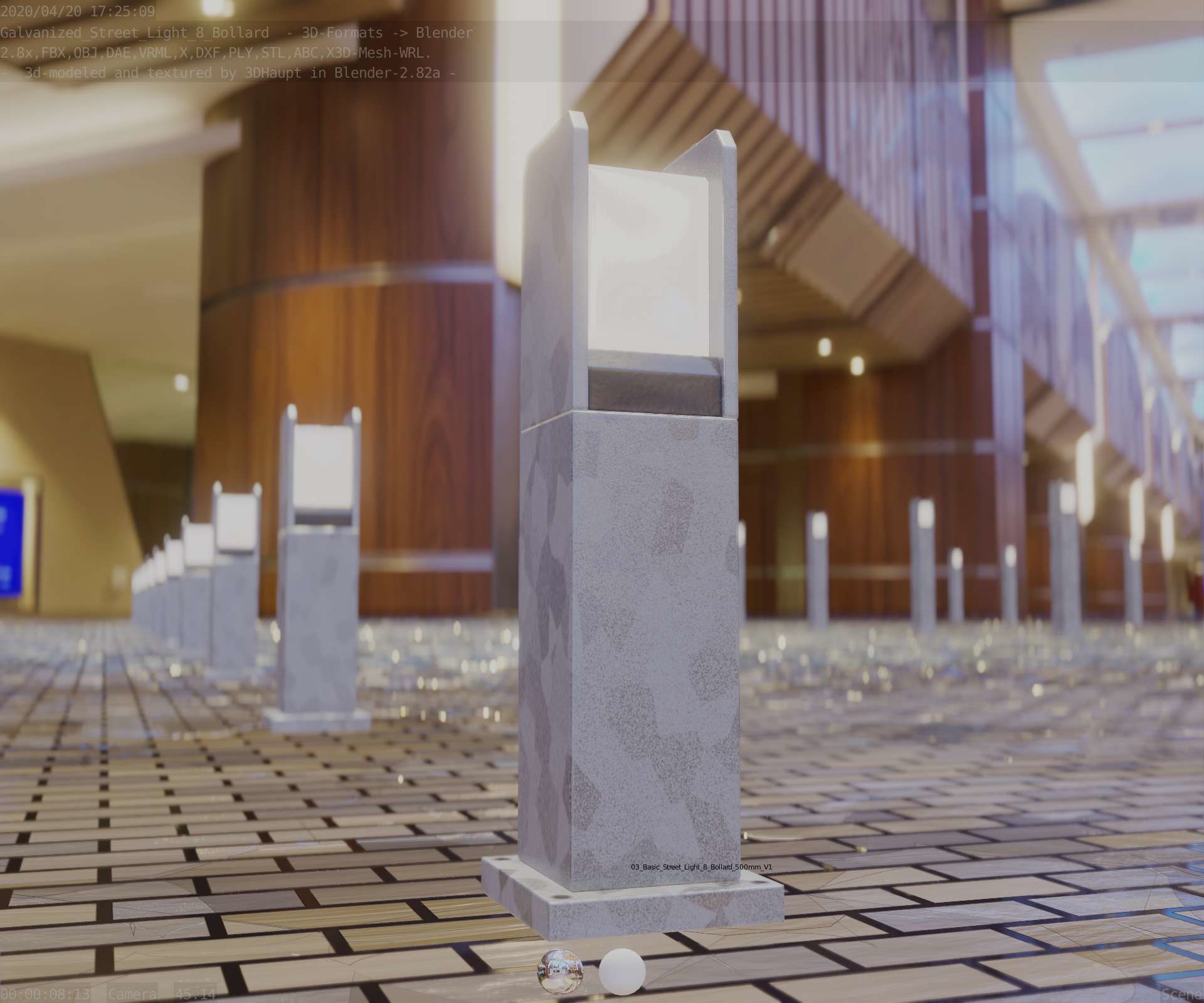 Street Light 8 Bollard 500mm Galvanized Version 1 Low-poly 3D model_16