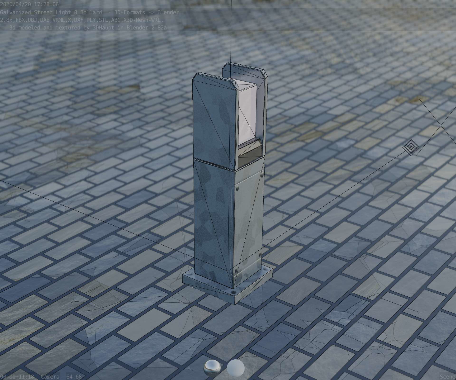 Street Light 8 Bollard 500mm Galvanized Version 1 Low-poly 3D model_88