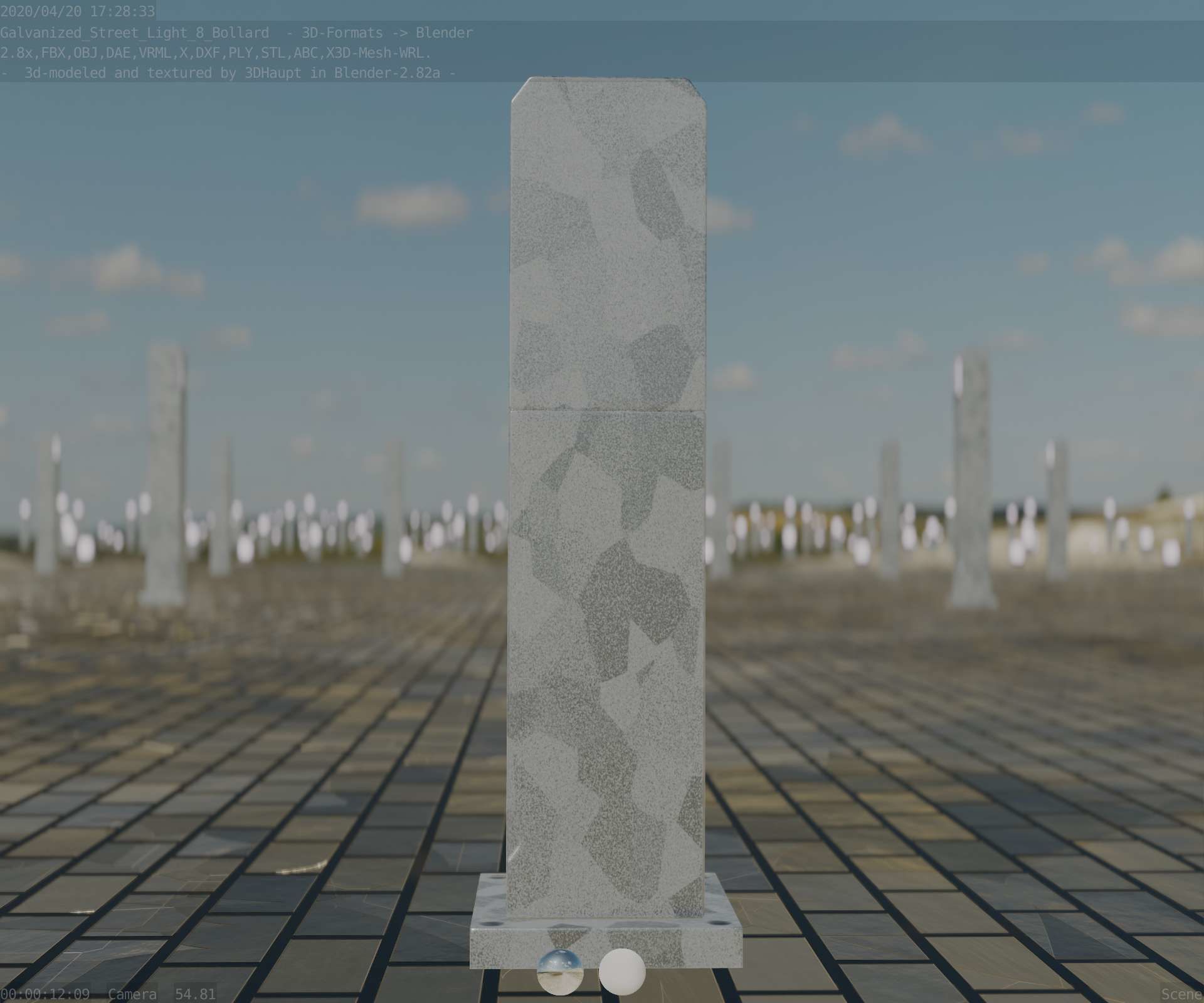 Street Light 8 Bollard 500mm Galvanized Version 1 Low-poly 3D model_97