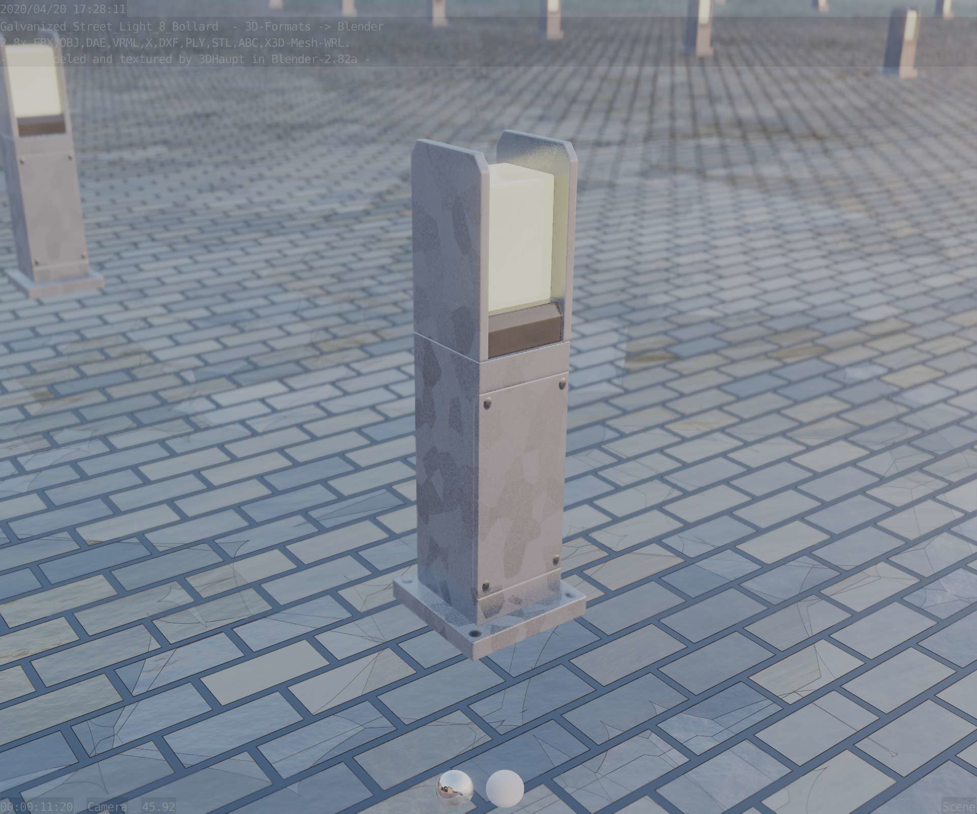 Street Light 8 Bollard 500mm Galvanized Version 1 Low-poly 3D model_90