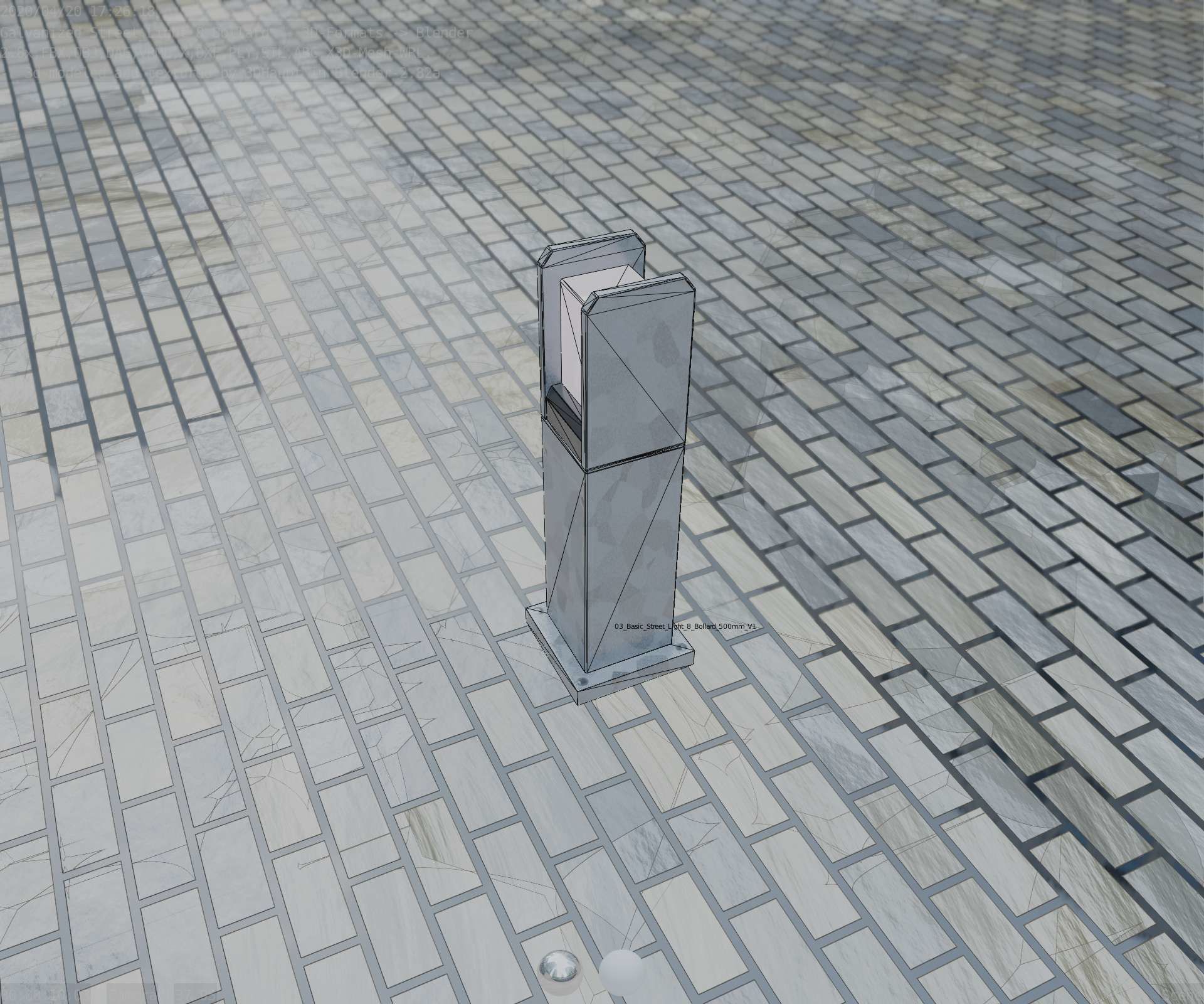 Street Light 8 Bollard 500mm Galvanized Version 1 Low-poly 3D model_49