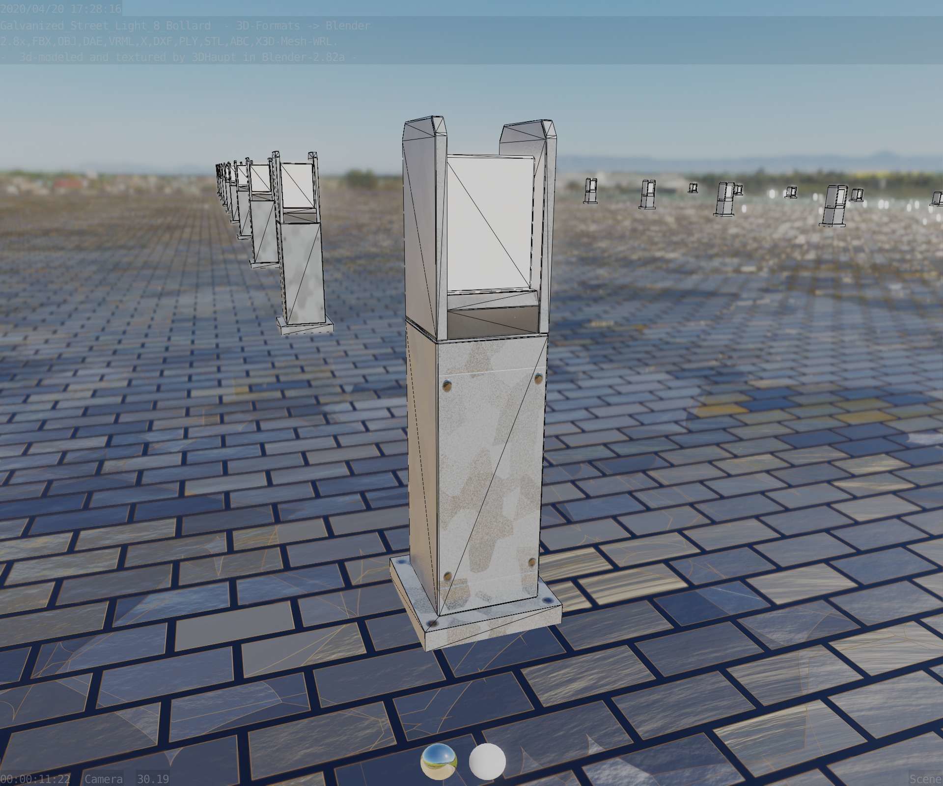 Street Light 8 Bollard 500mm Galvanized Version 1 Low-poly 3D model_92