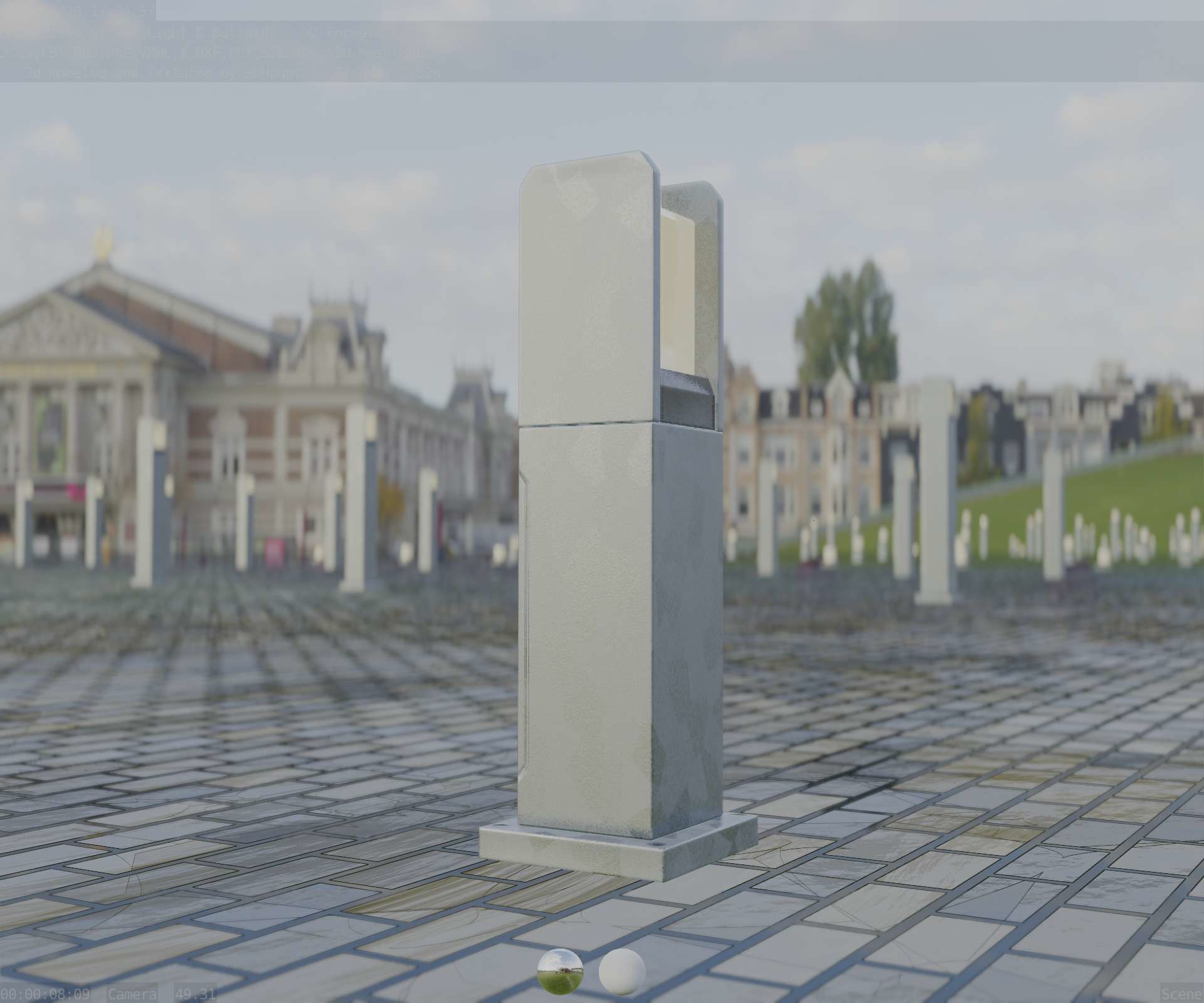 Street Light 8 Bollard 500mm Galvanized Version 1 Low-poly 3D model_2