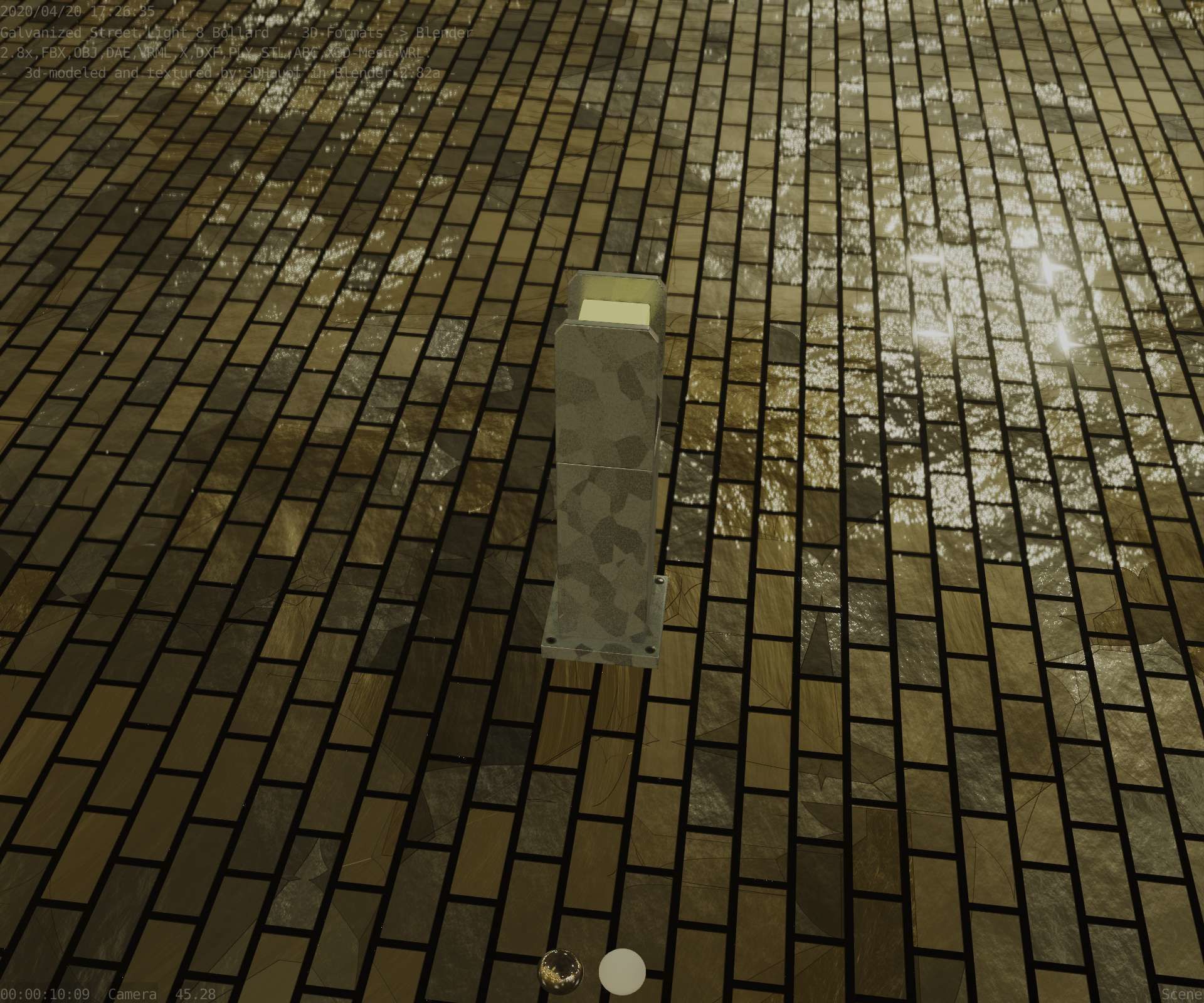 Street Light 8 Bollard 500mm Galvanized Version 1 Low-poly 3D model_55