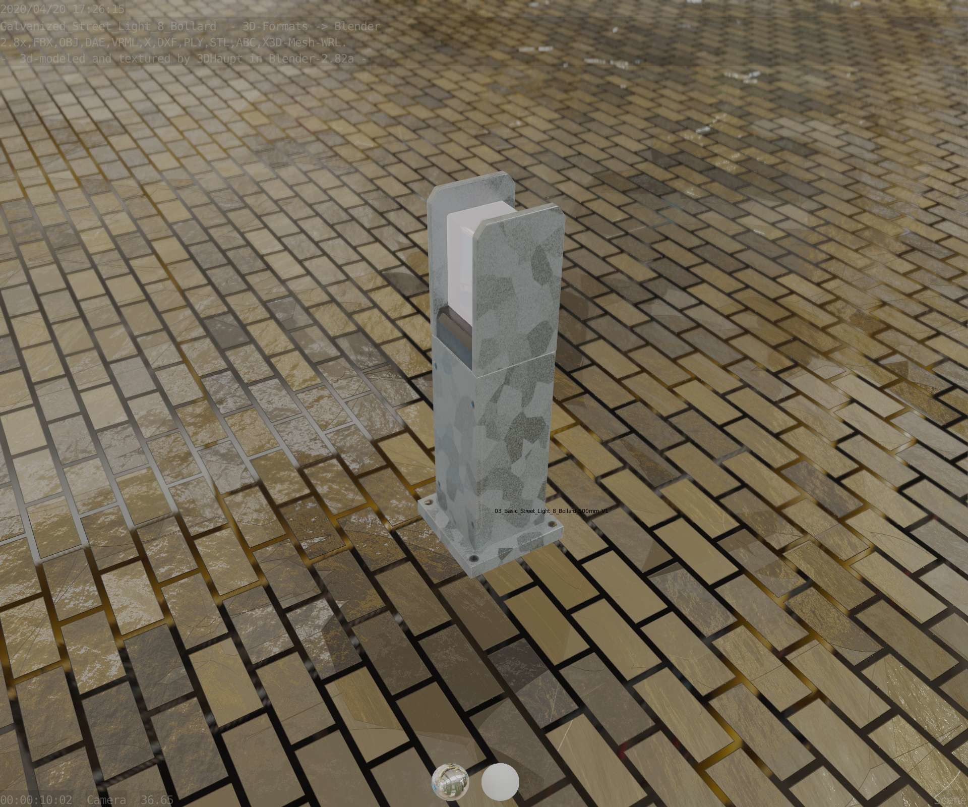 Street Light 8 Bollard 500mm Galvanized Version 1 Low-poly 3D model_48