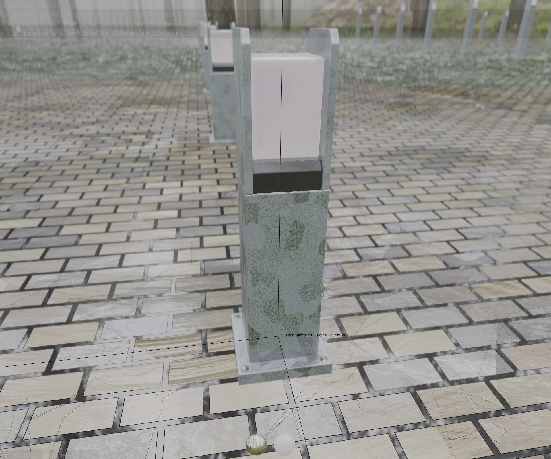 Street Light 8 Bollard 500mm Galvanized Version 1 Low-poly 3D model_68