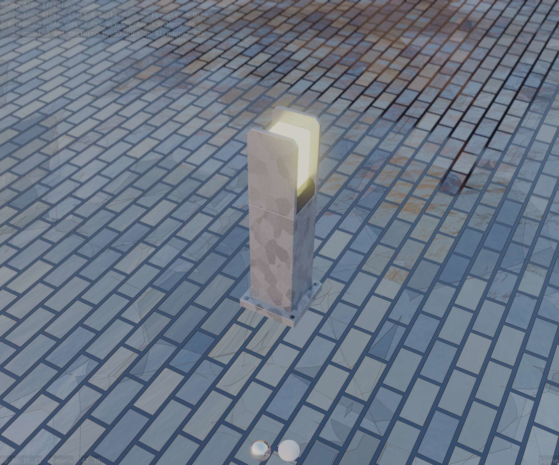 Street Light 8 Bollard 500mm Galvanized Version 1 Low-poly 3D model_59