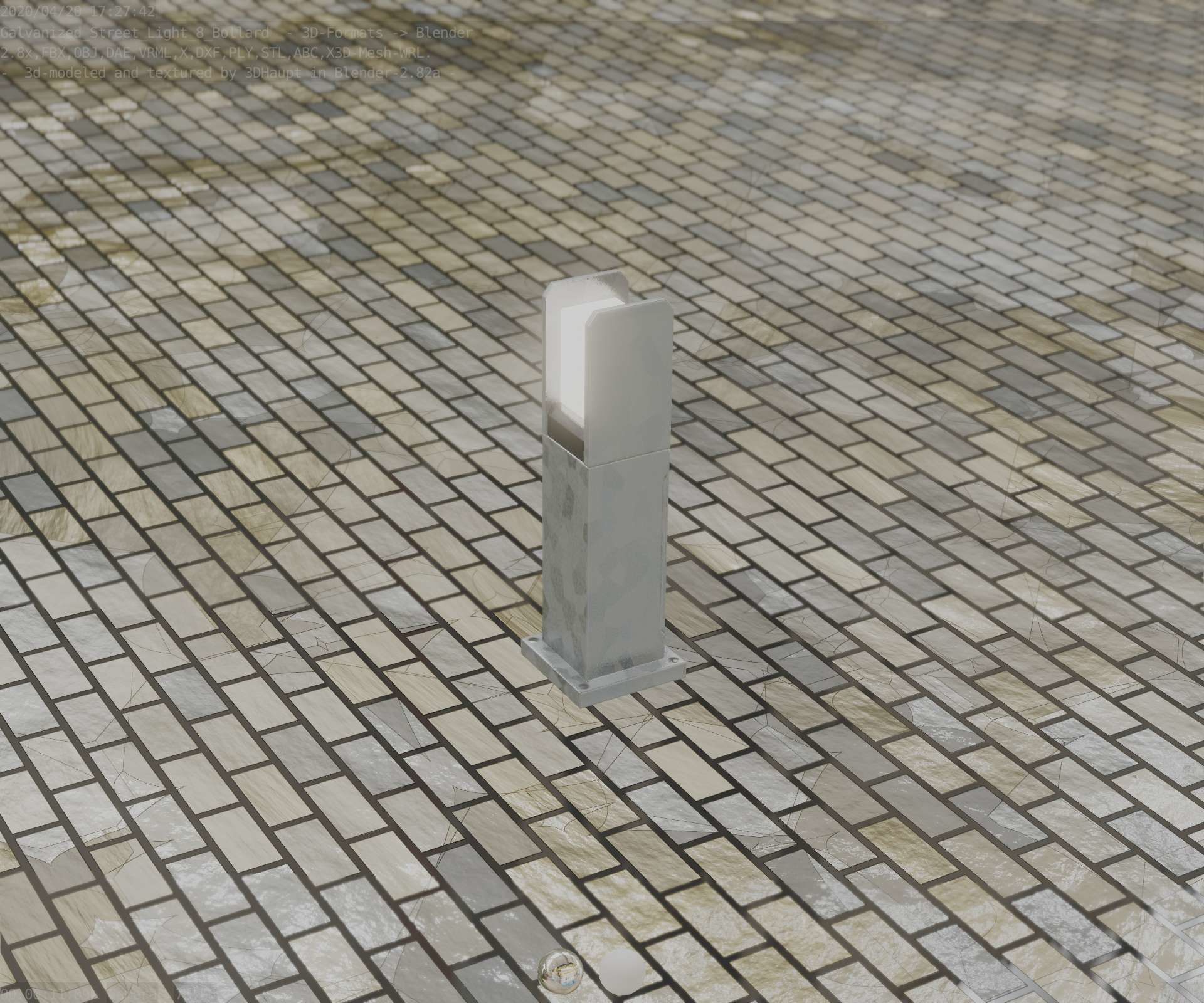 Street Light 8 Bollard 500mm Galvanized Version 1 Low-poly 3D model_79