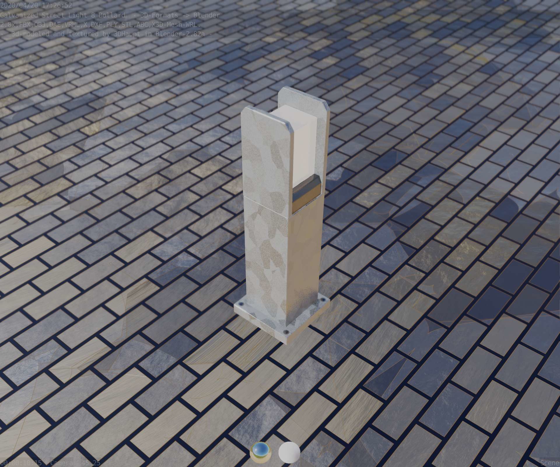 Street Light 8 Bollard 500mm Galvanized Version 1 Low-poly 3D model_61