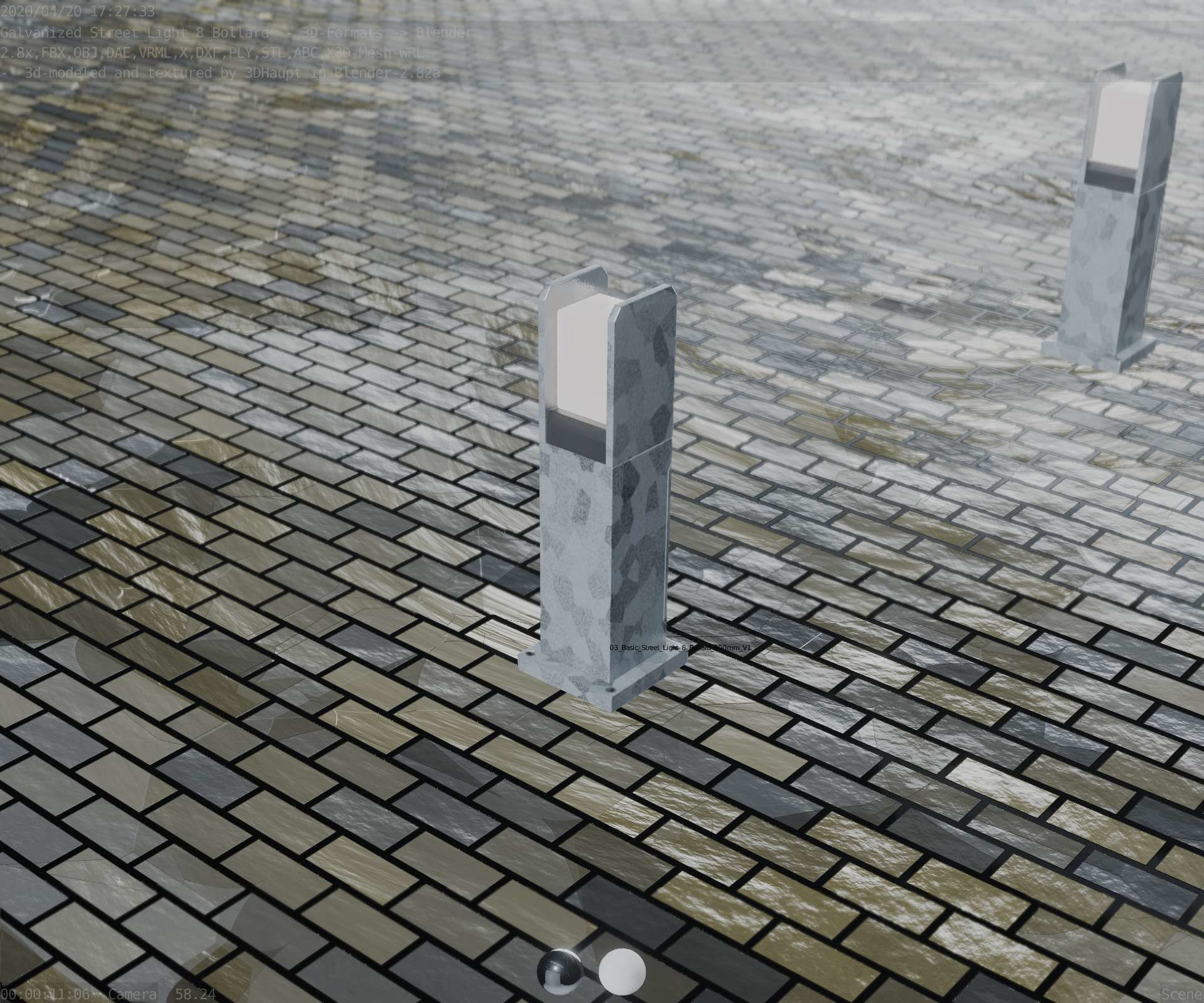 Street Light 8 Bollard 500mm Galvanized Version 1 Low-poly 3D model_76
