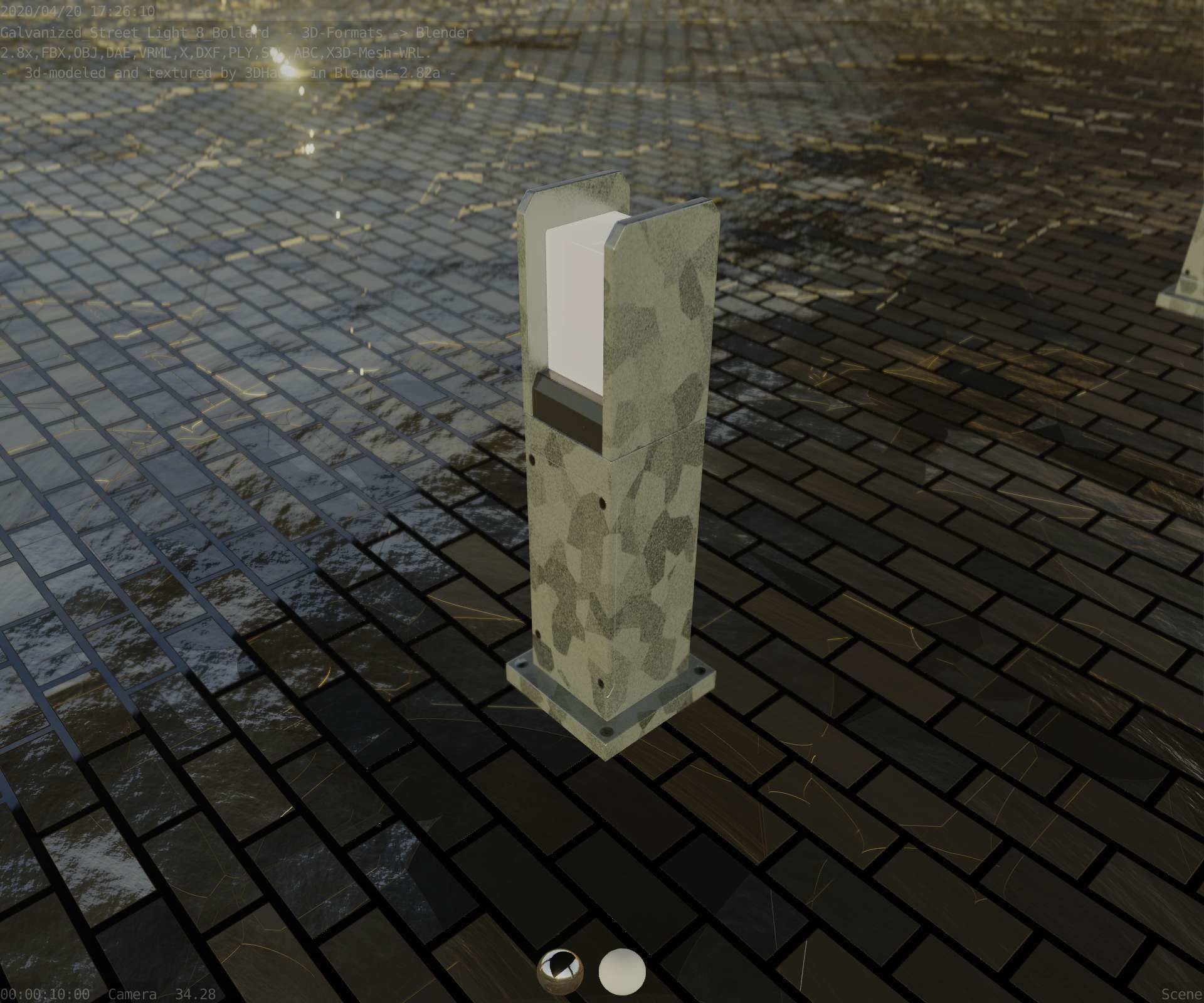 Street Light 8 Bollard 500mm Galvanized Version 1 Low-poly 3D model_46