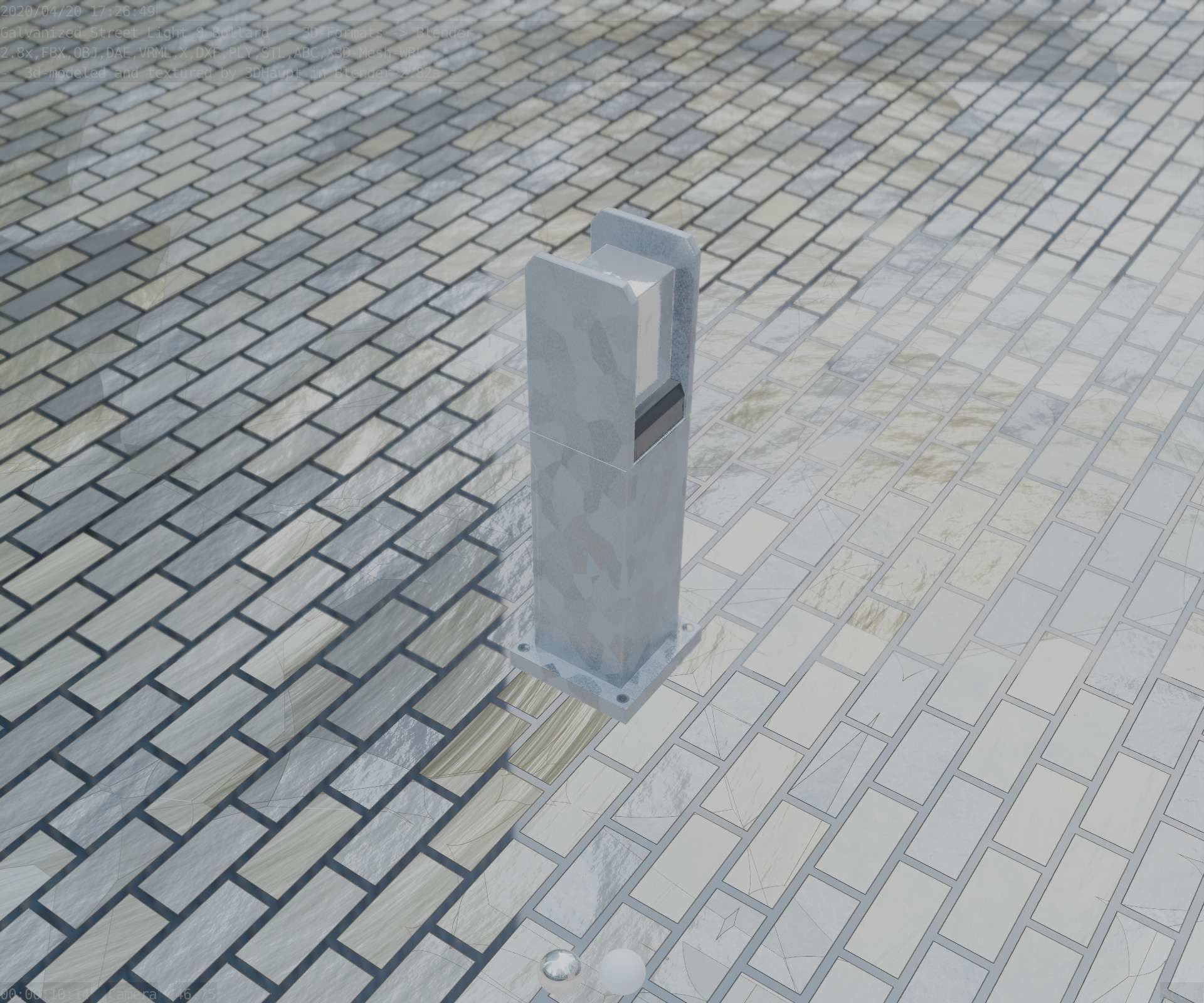 Street Light 8 Bollard 500mm Galvanized Version 1 Low-poly 3D model_60
