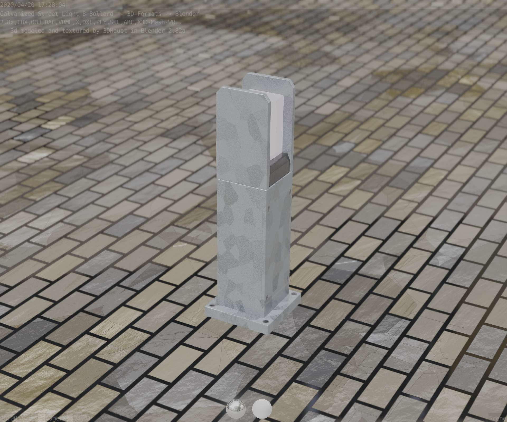 Street Light 8 Bollard 500mm Galvanized Version 1 Low-poly 3D model_87