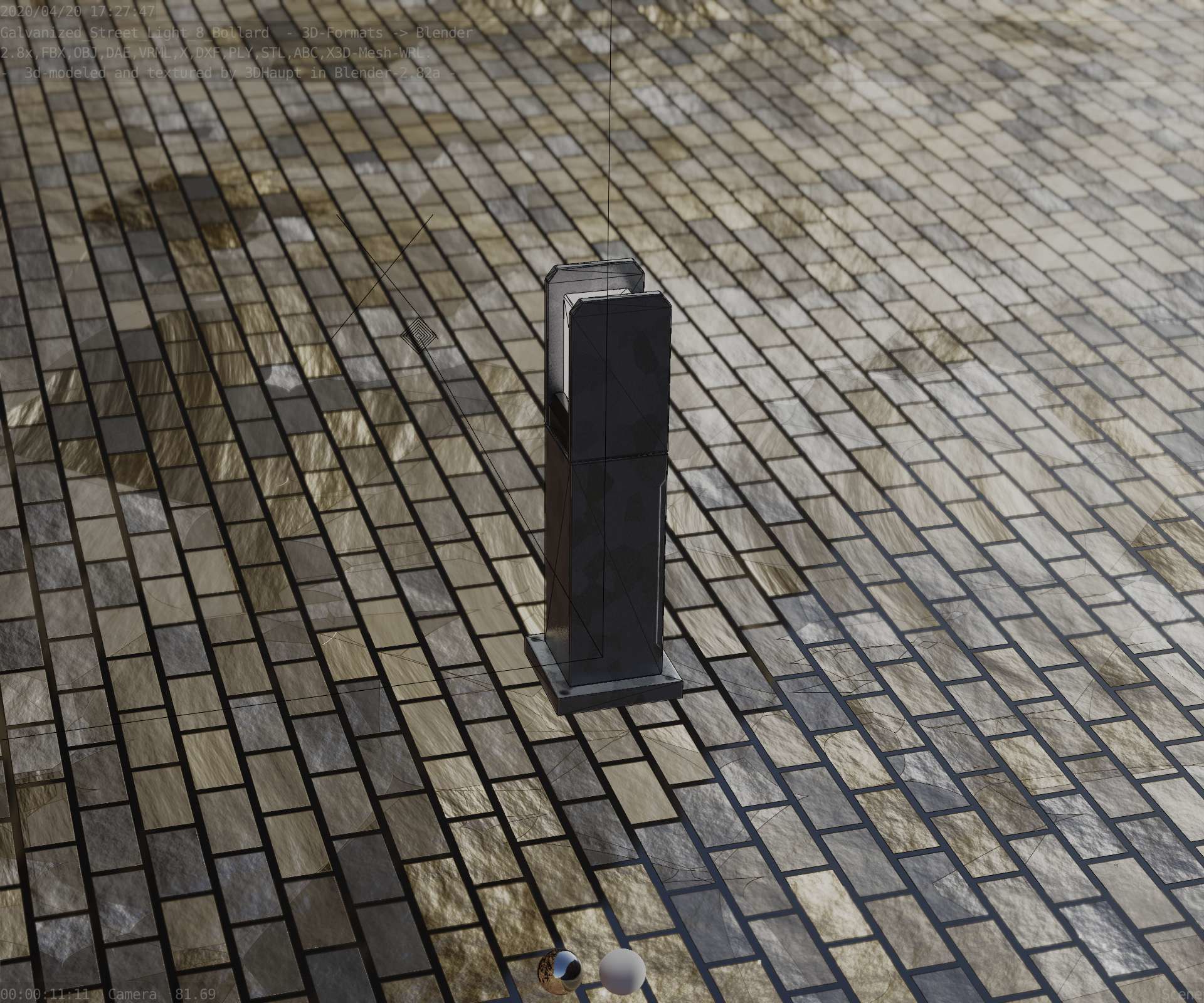 Street Light 8 Bollard 500mm Galvanized Version 1 Low-poly 3D model_81