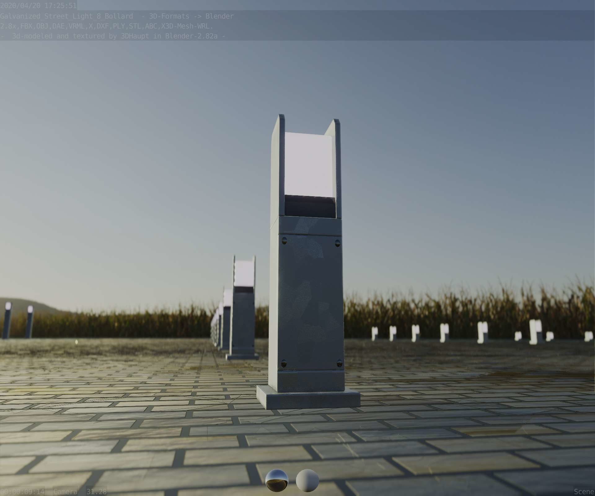 Street Light 8 Bollard 500mm Galvanized Version 1 Low-poly 3D model_36