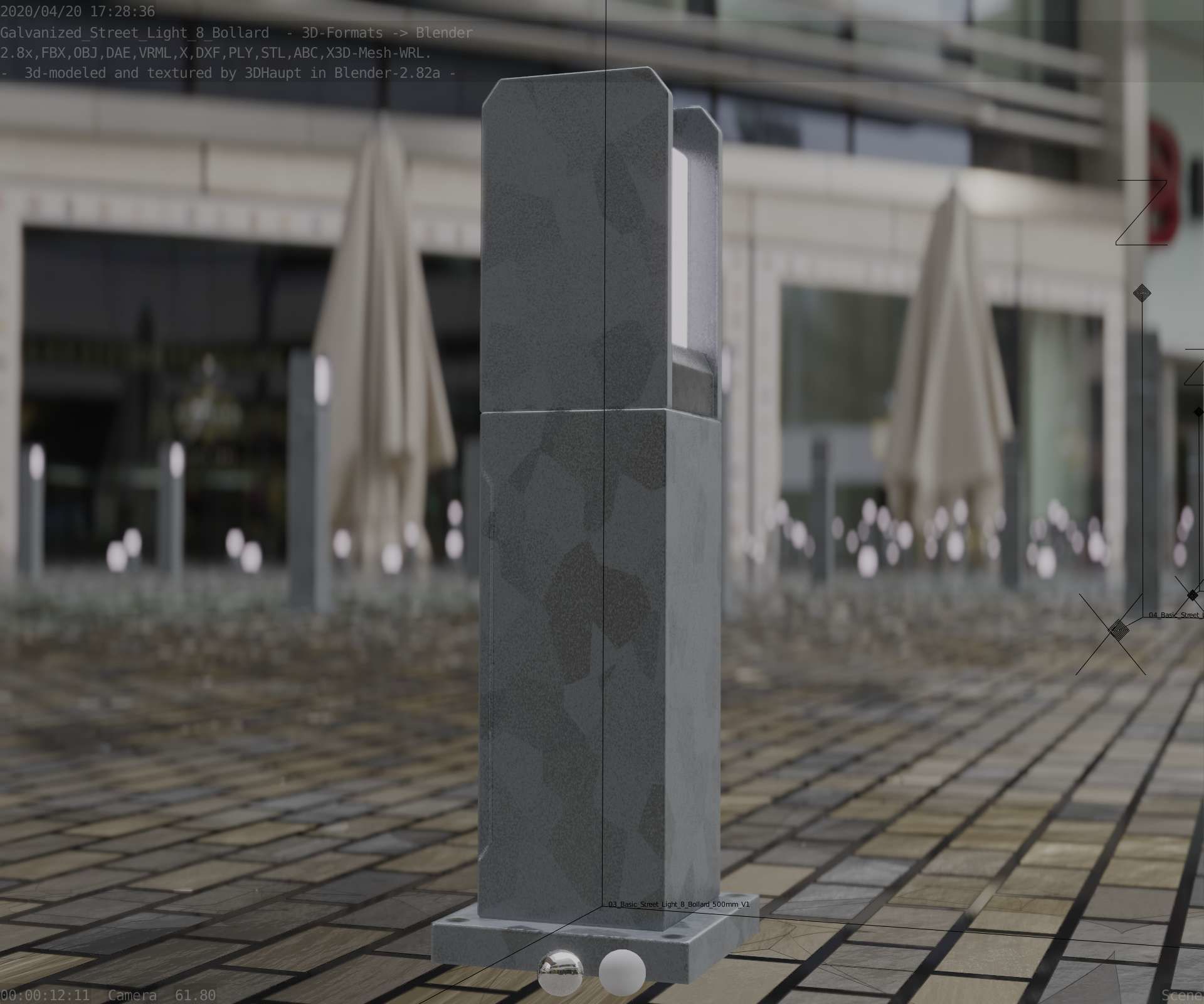 Street Light 8 Bollard 500mm Galvanized Version 1 Low-poly 3D model_99