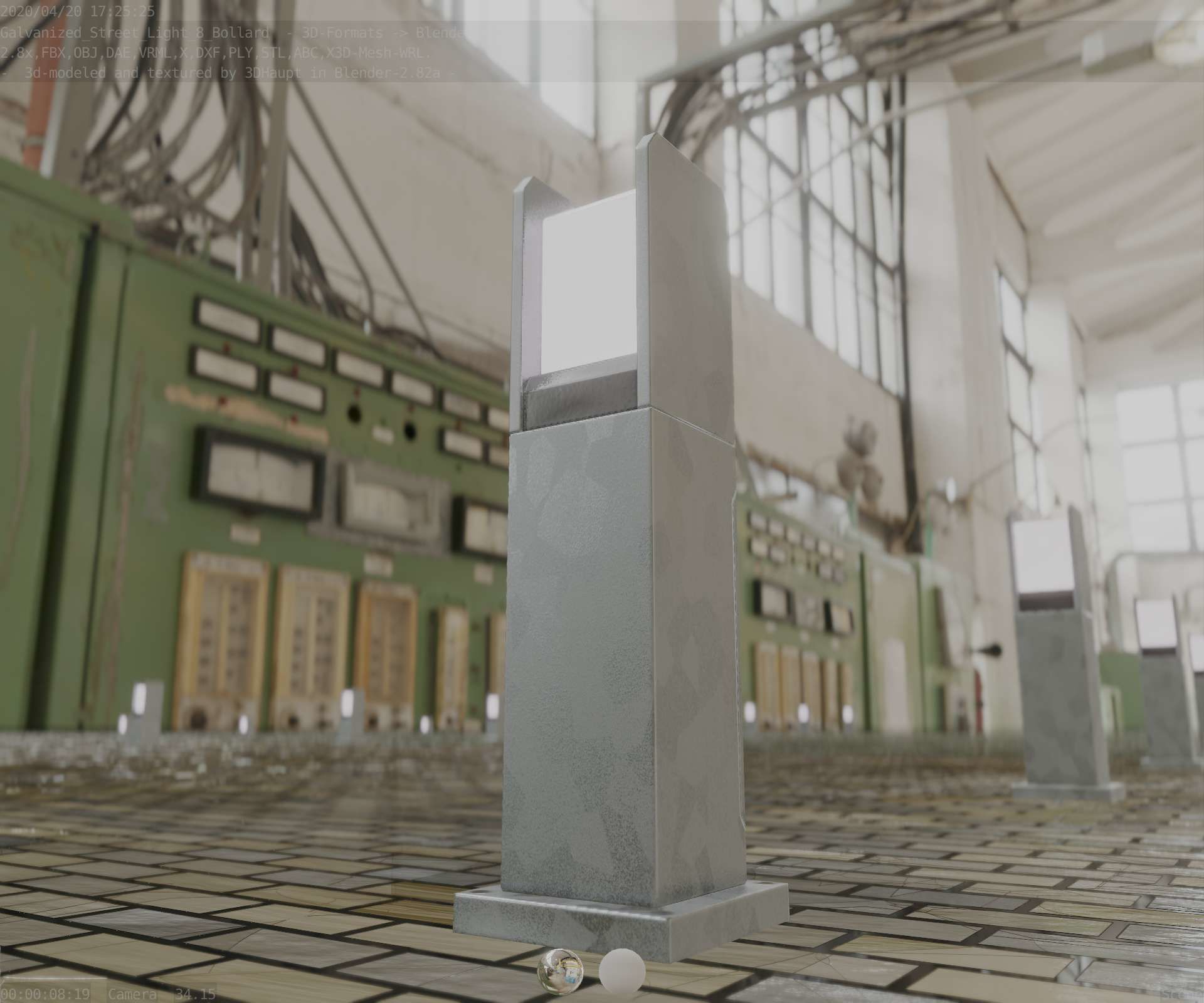 Street Light 8 Bollard 500mm Galvanized Version 1 Low-poly 3D model_22