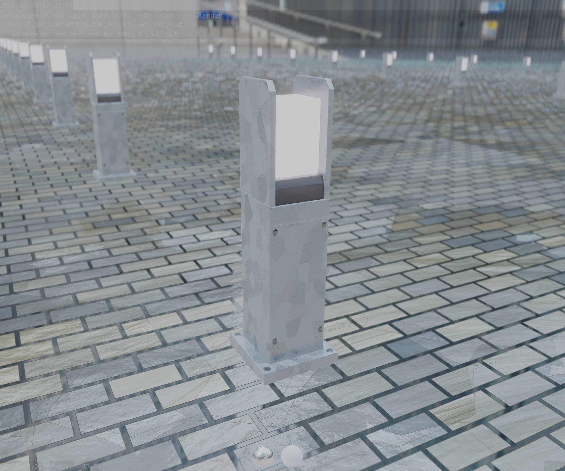 Street Light 8 Bollard 500mm Galvanized Version 1 Low-poly 3D model_91