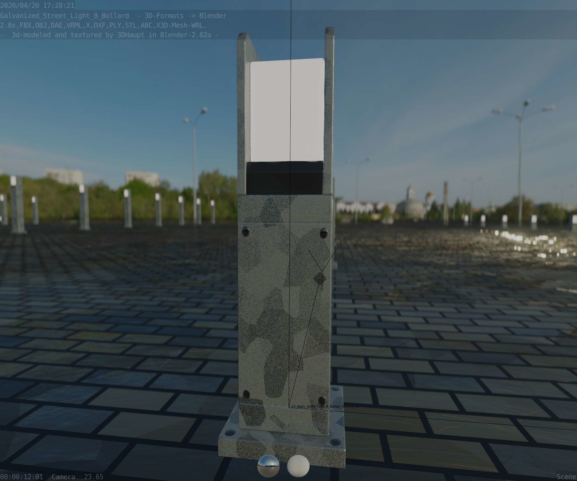 Street Light 8 Bollard 500mm Galvanized Version 1 Low-poly 3D model_95