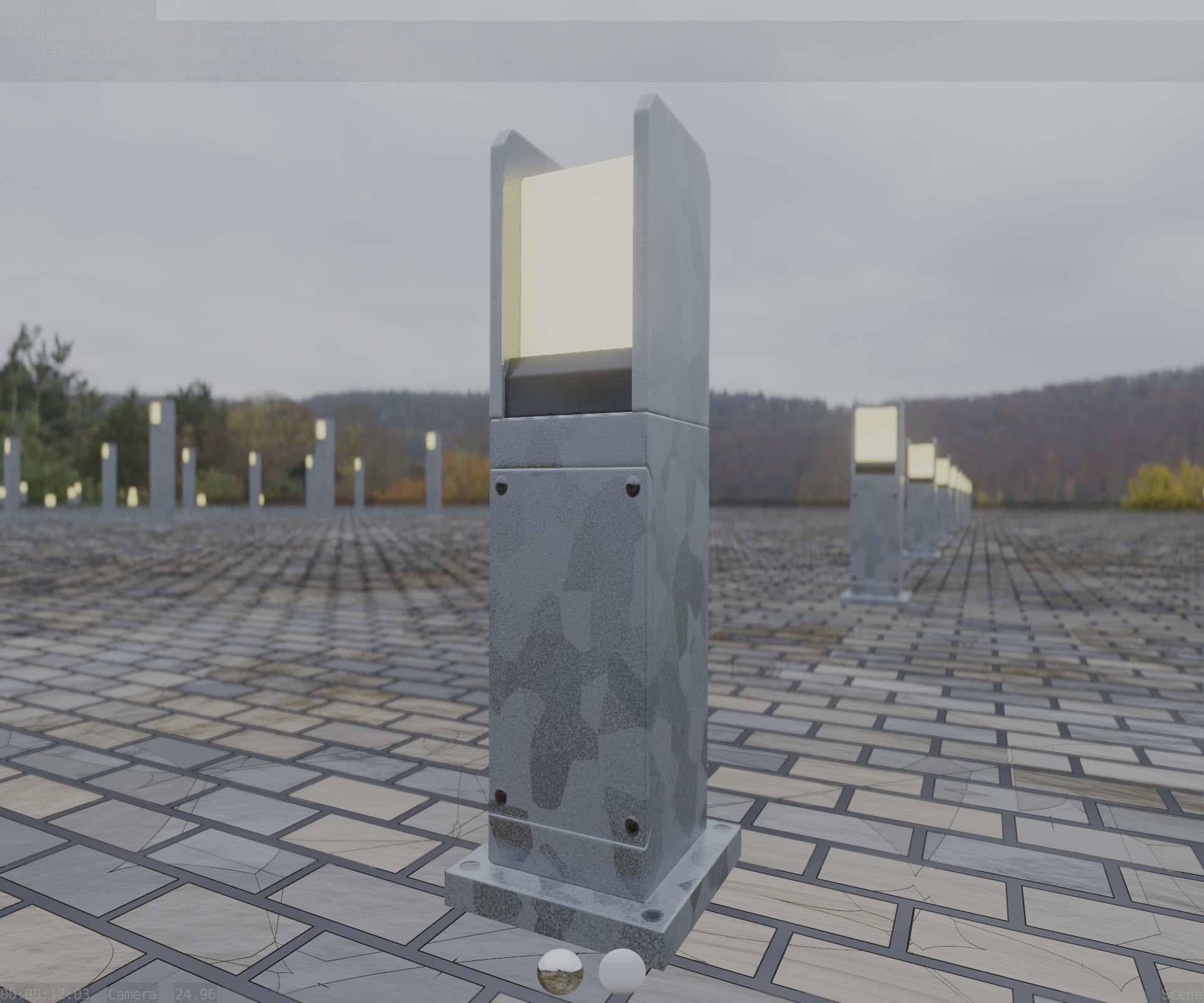 Street Light 8 Bollard 500mm Galvanized Version 1 Low-poly 3D model_6