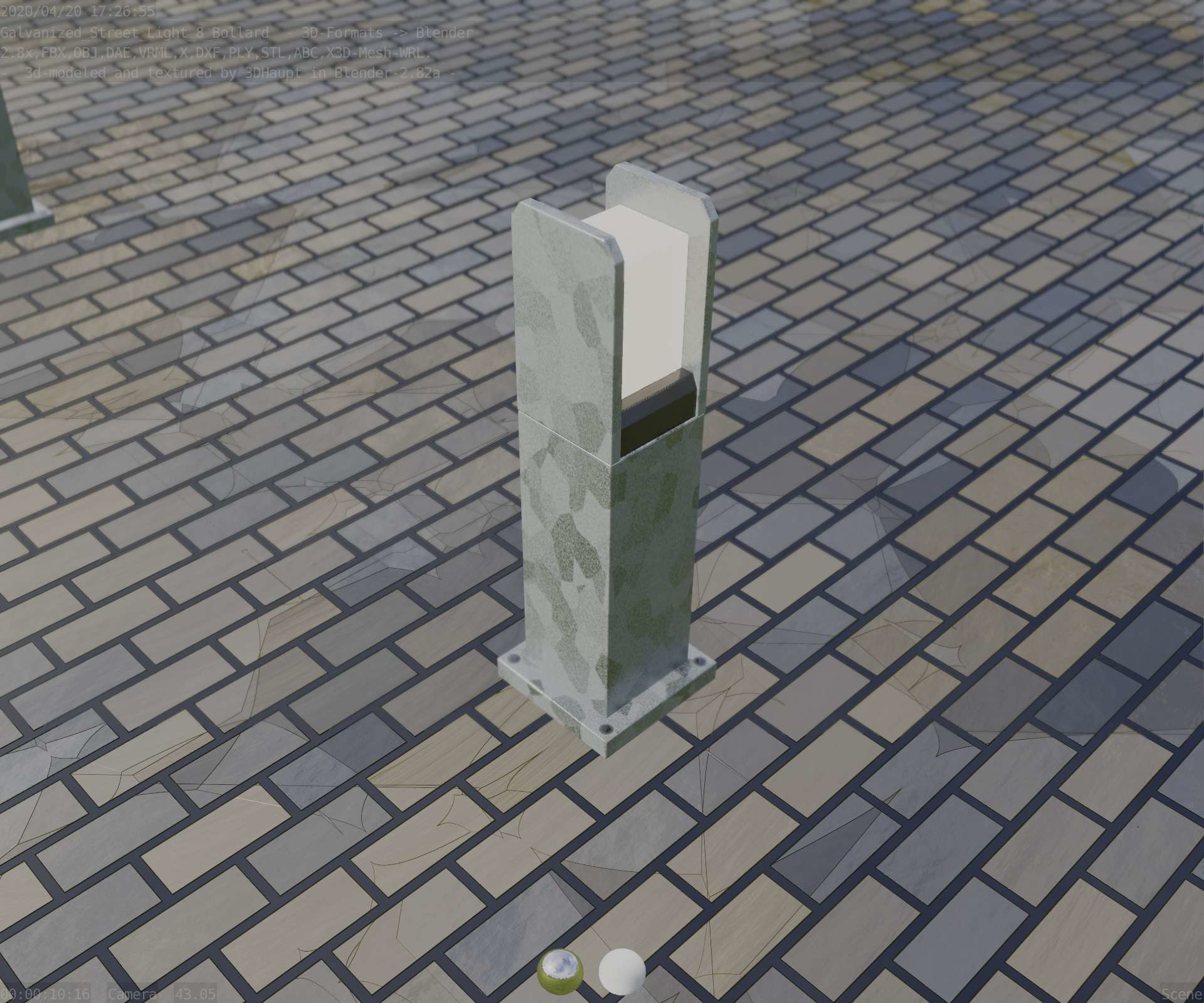 Street Light 8 Bollard 500mm Galvanized Version 1 Low-poly 3D model_62