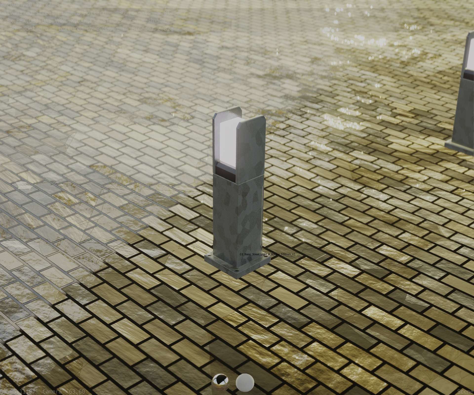 Street Light 8 Bollard 500mm Galvanized Version 1 Low-poly 3D model_77