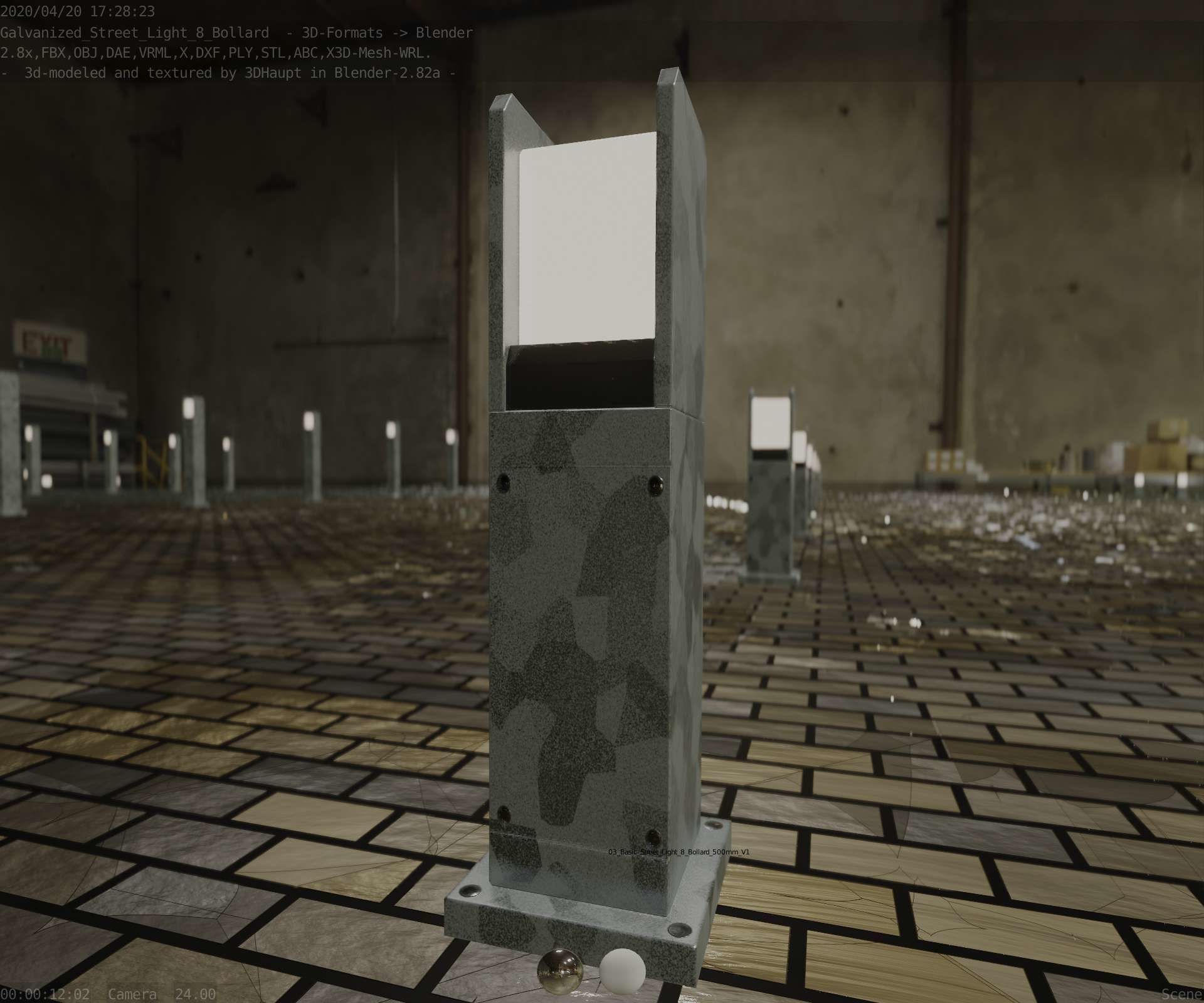 Street Light 8 Bollard 500mm Galvanized Version 1 Low-poly 3D model_5