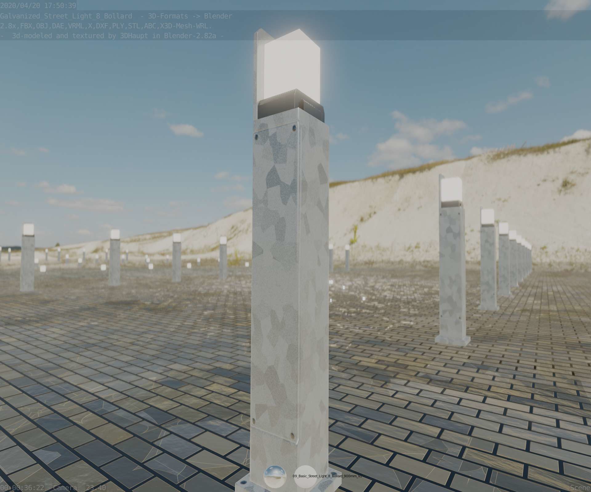 Street Light 8 Bollard 900 mm Galvanized Version 2 Low-poly 3D model_86