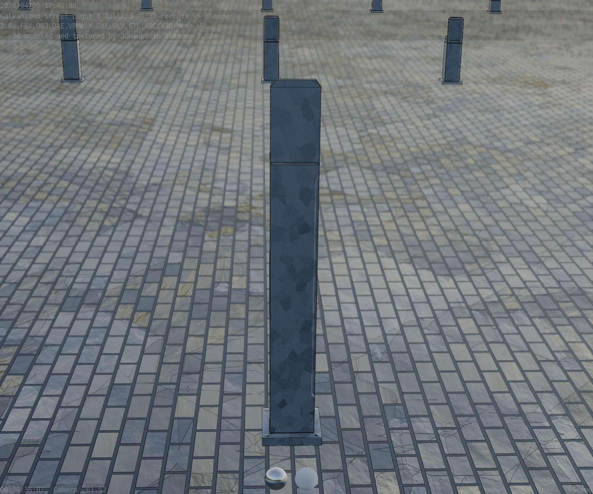 Street Light 8 Bollard 900 mm Galvanized Version 2 Low-poly 3D model_71