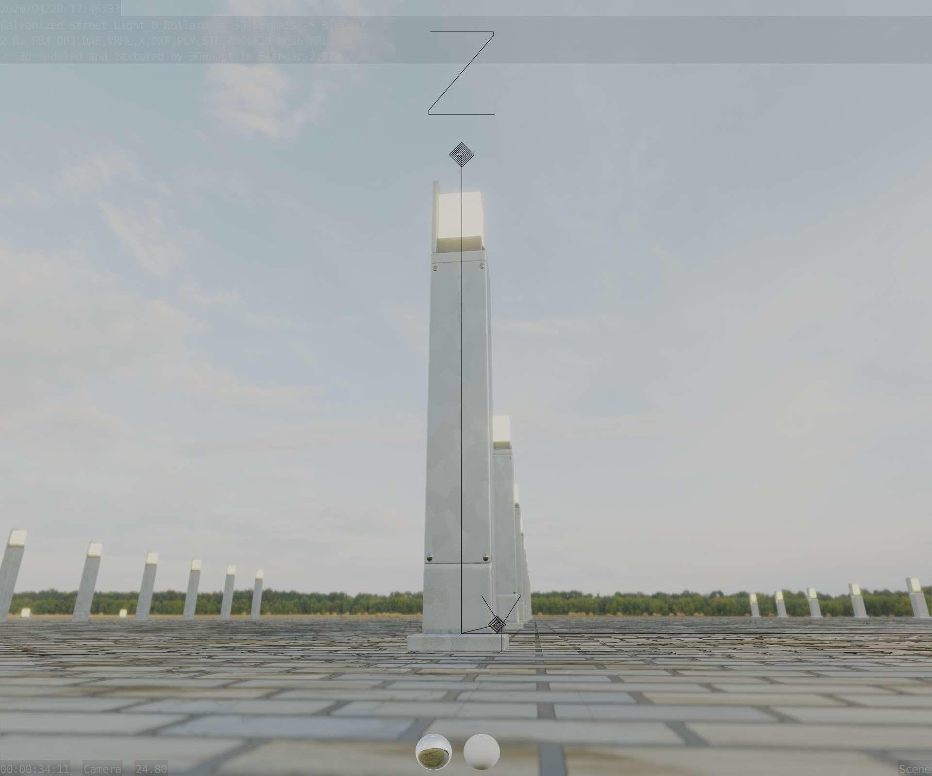 Street Light 8 Bollard 900 mm Galvanized Version 2 Low-poly 3D model_28