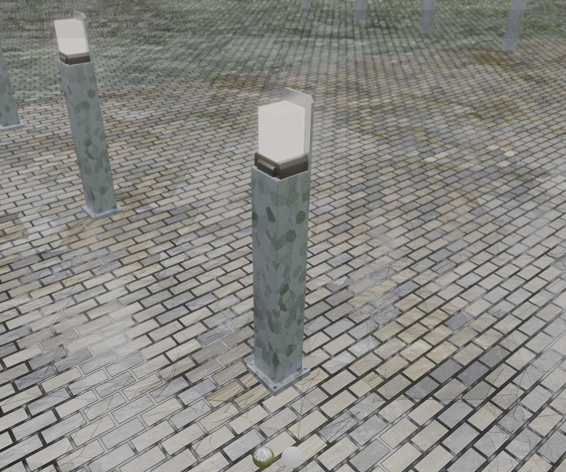 Street Light 8 Bollard 900 mm Galvanized Version 2 Low-poly 3D model_52