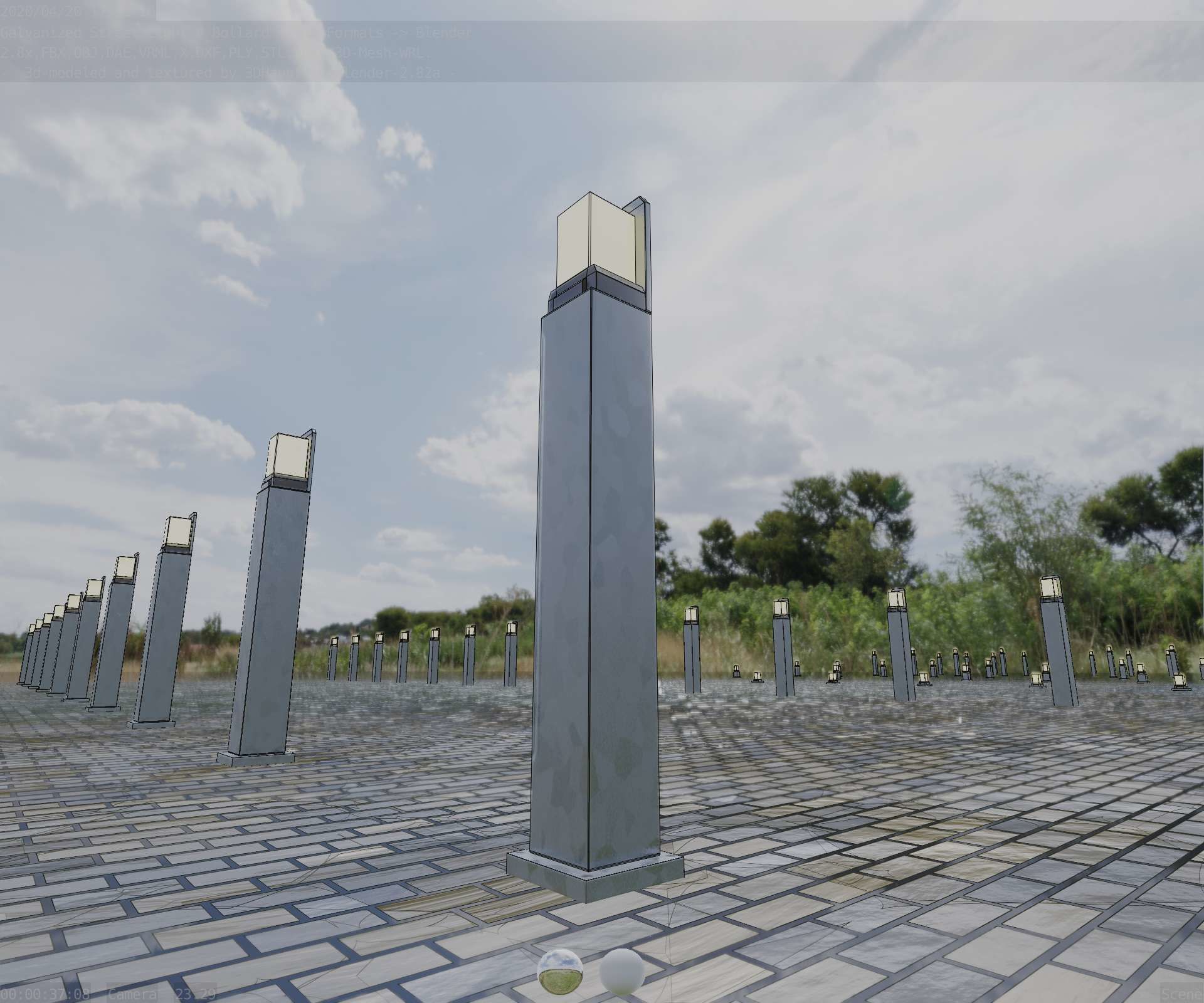 Street Light 8 Bollard 900 mm Galvanized Version 2 Low-poly 3D model_96