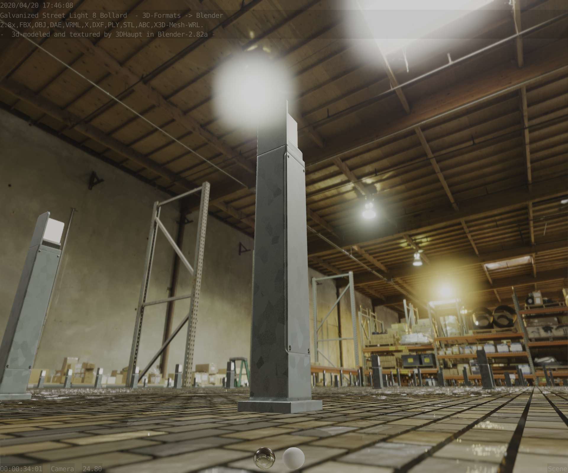 Street Light 8 Bollard 900 mm Galvanized Version 2 Low-poly 3D model_4