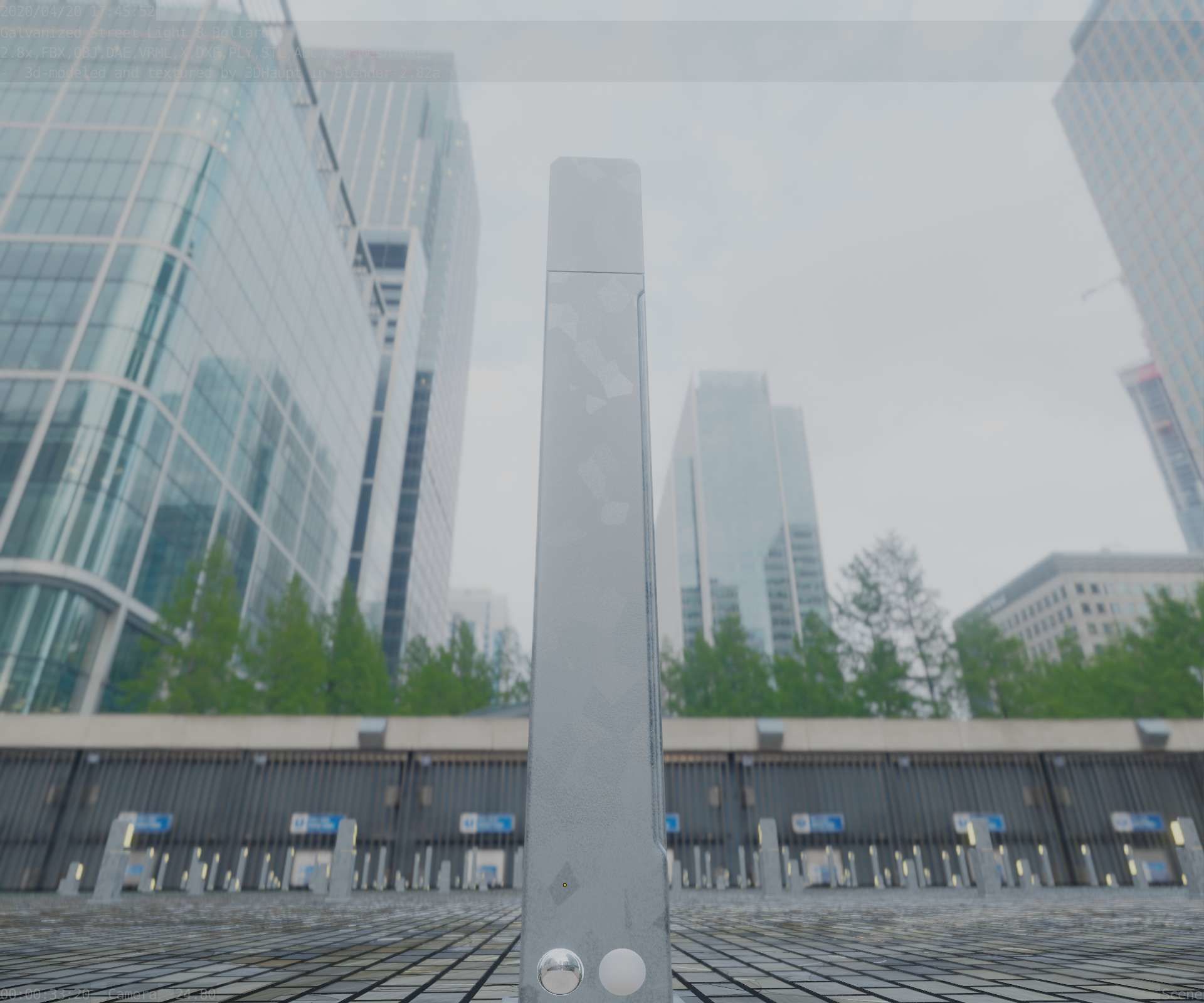 Street Light 8 Bollard 900 mm Galvanized Version 2 Low-poly 3D model_16